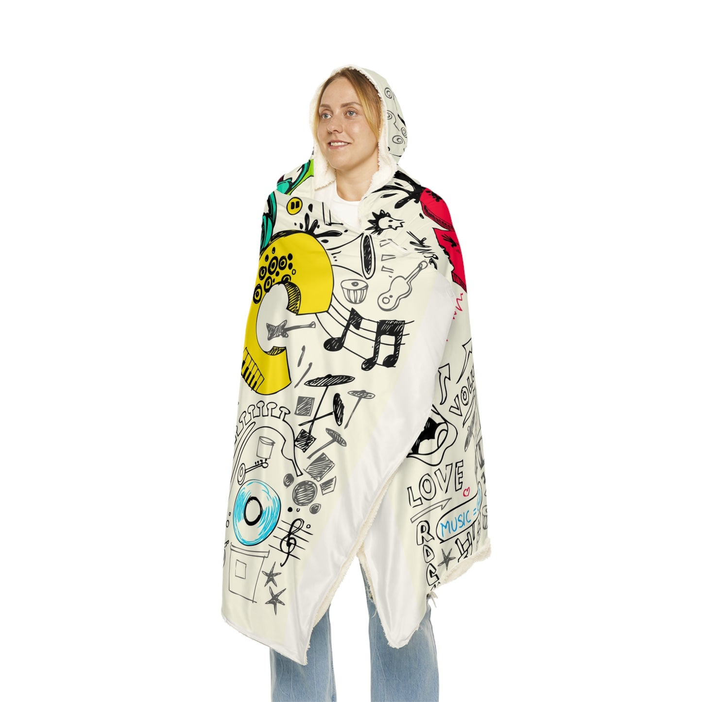 Music Doodle Hooded Blanket – Colorful Snuggle Throw for Music Lovers