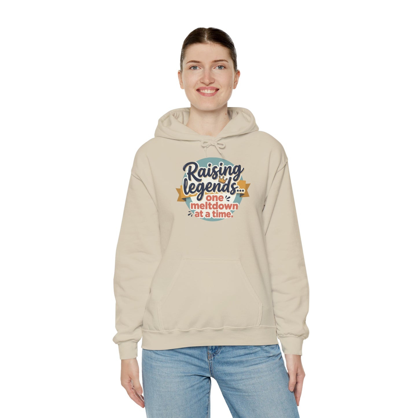 Hoodie — "Raising Legends... one meltdown at a time" Retro Parenthood Sweatshirt