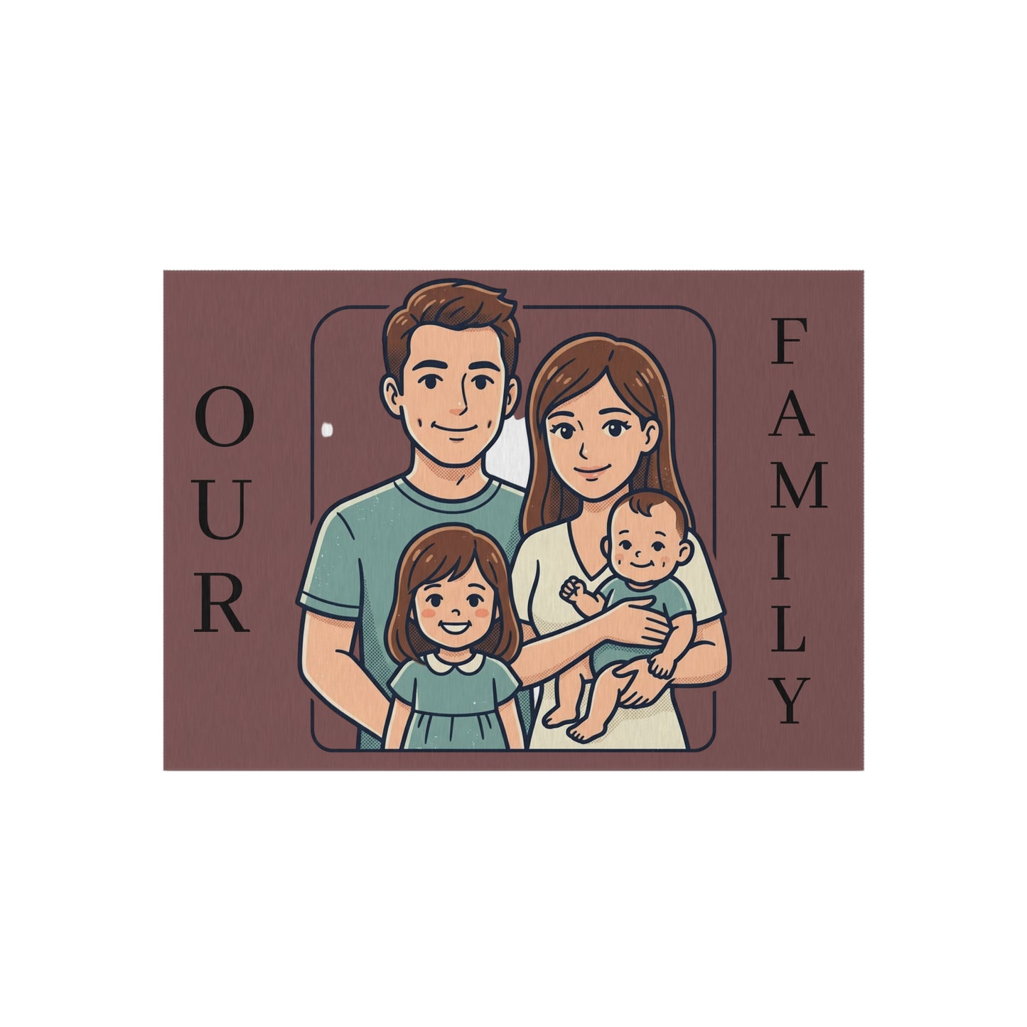 Personalized Family In/Outdoor Rug - 'Our Family' Illustrated Portrait Doormat