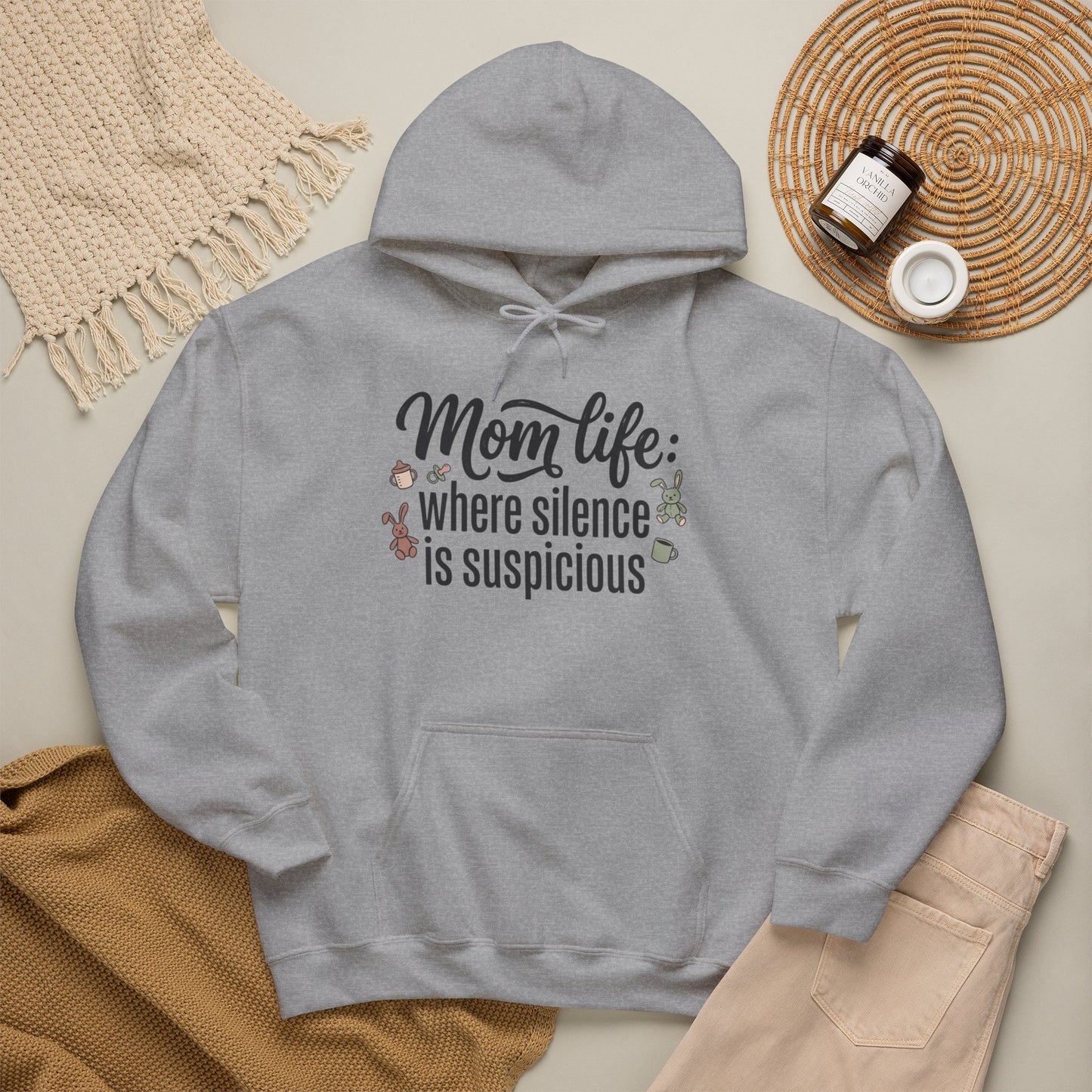 Mom Life Hoodie - "Mom Life: Where Silence Is Suspicious" Cozy Pullover for Moms, Funny Mother's Day Gift