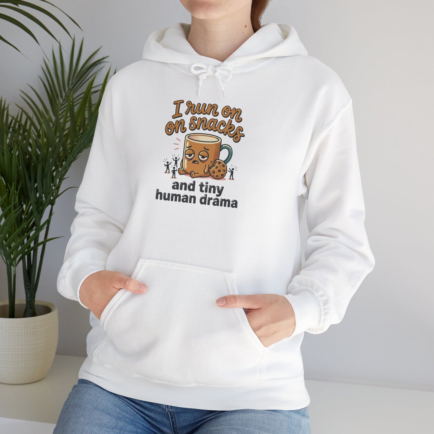 Coffee Mug Hoodie - "I Run on Coffee and Tiny Human Drama" Funny Mom Sweatshirt