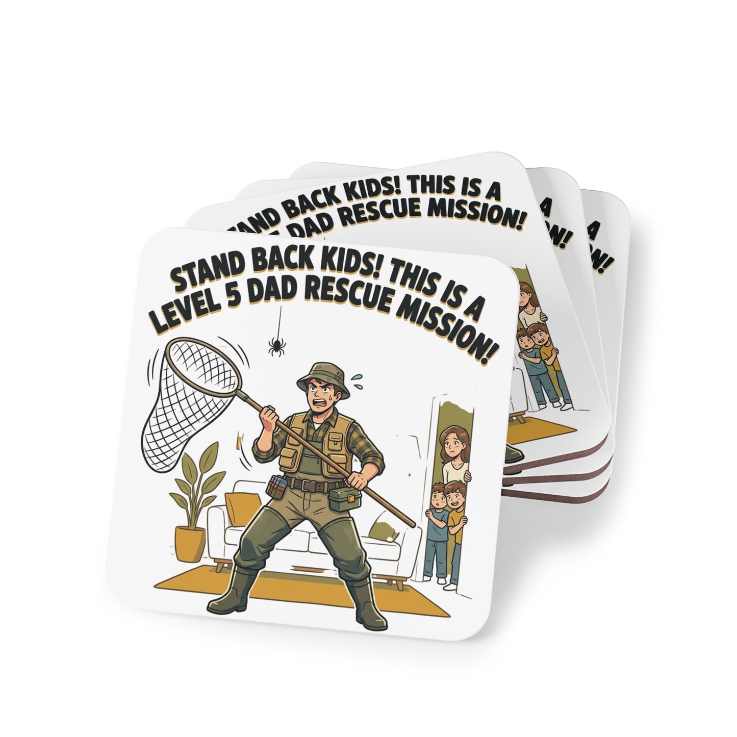 Coaster — "Stand Back Kids! This is a Level 5 Dad Rescue Mission" Funny Dad Cartoon Drink Coaster