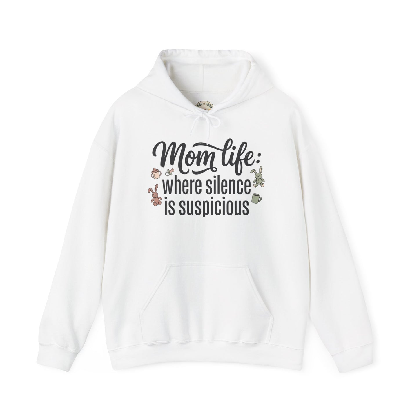 Mom Life Hoodie - "Mom Life: Where Silence Is Suspicious" Cozy Pullover for Moms, Funny Mother's Day Gift