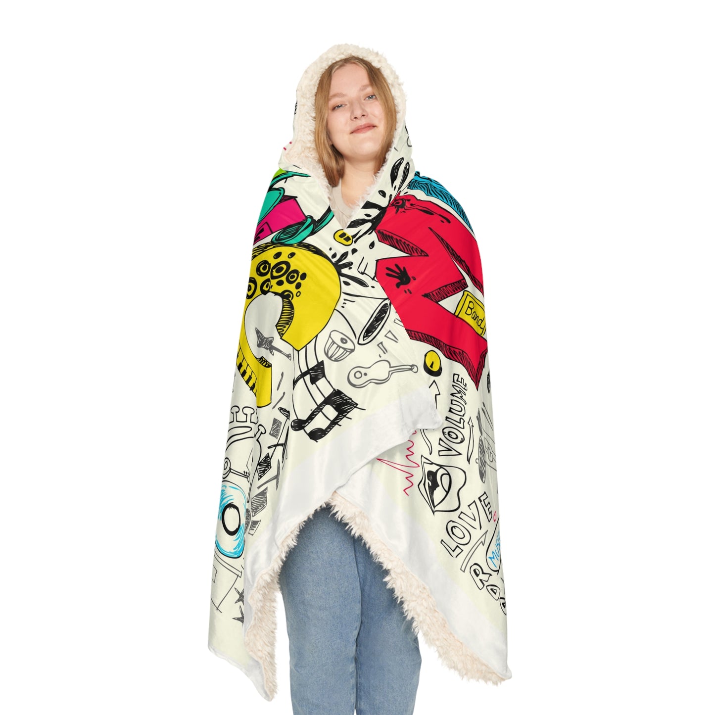 Music Doodle Hooded Blanket – Colorful Snuggle Throw for Music Lovers