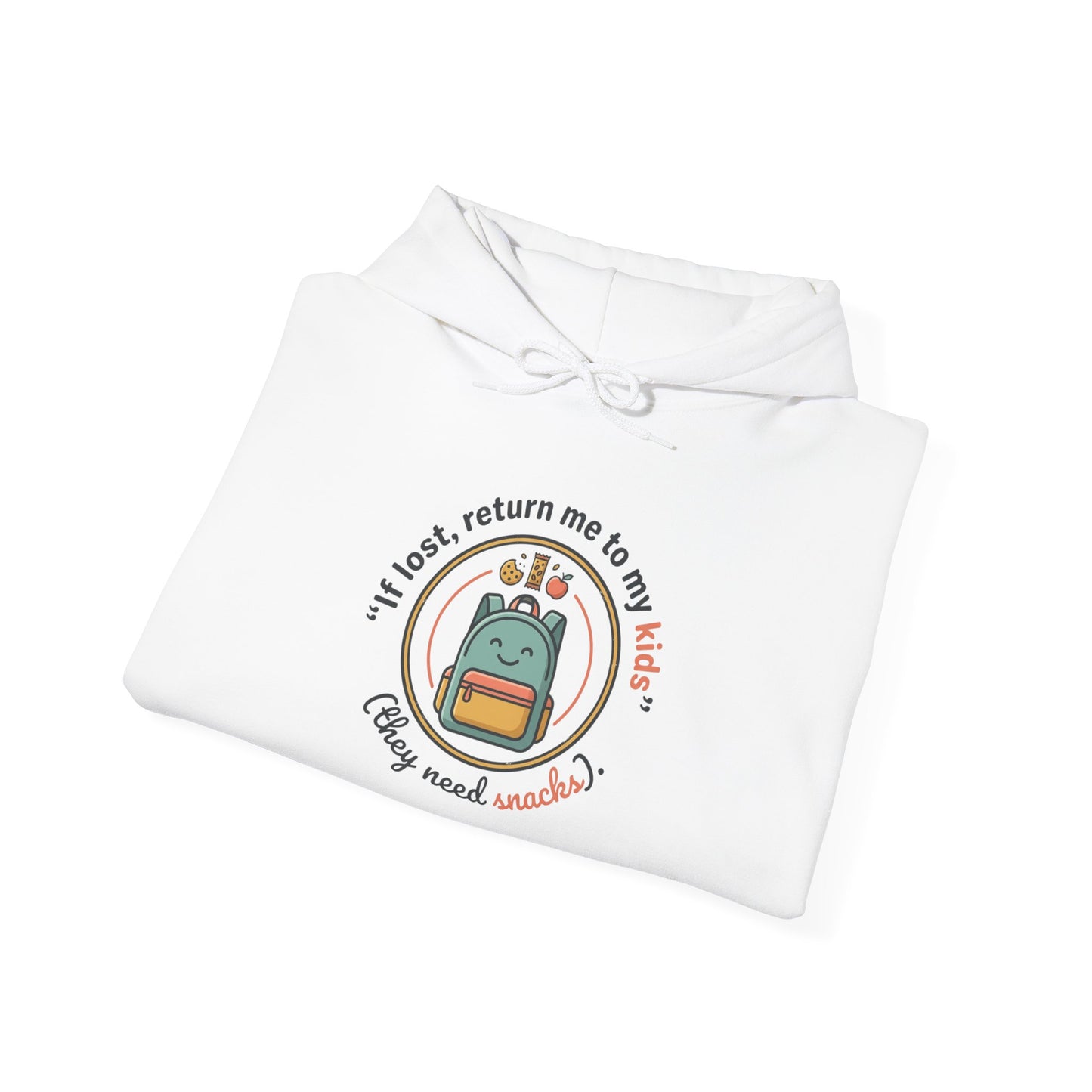 Hoodie — "If Lost, Return Me to My Kids (They need snacks)" Cute Kawaii Backpack Graphic