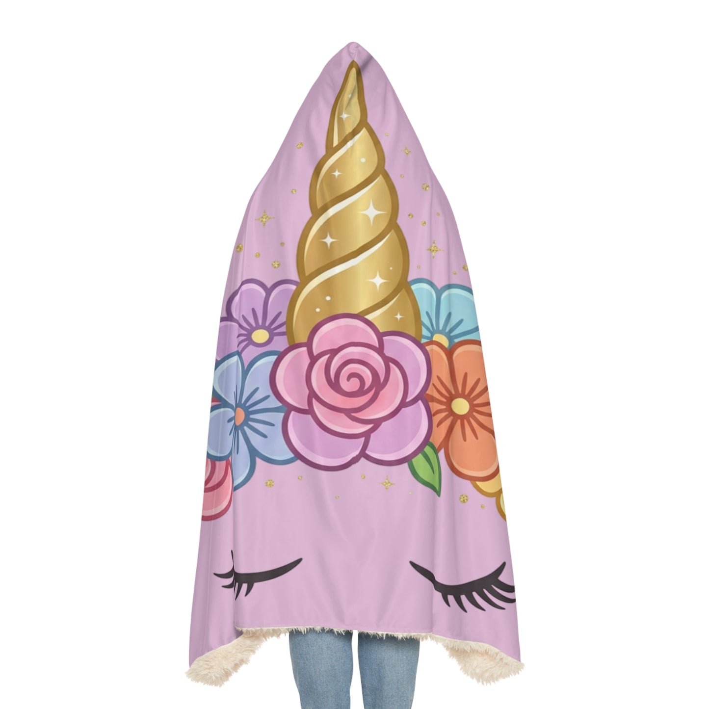 Unicorn Floral Hooded Snuggle Blanket — Pink Cozy Throw for Kids & Teens