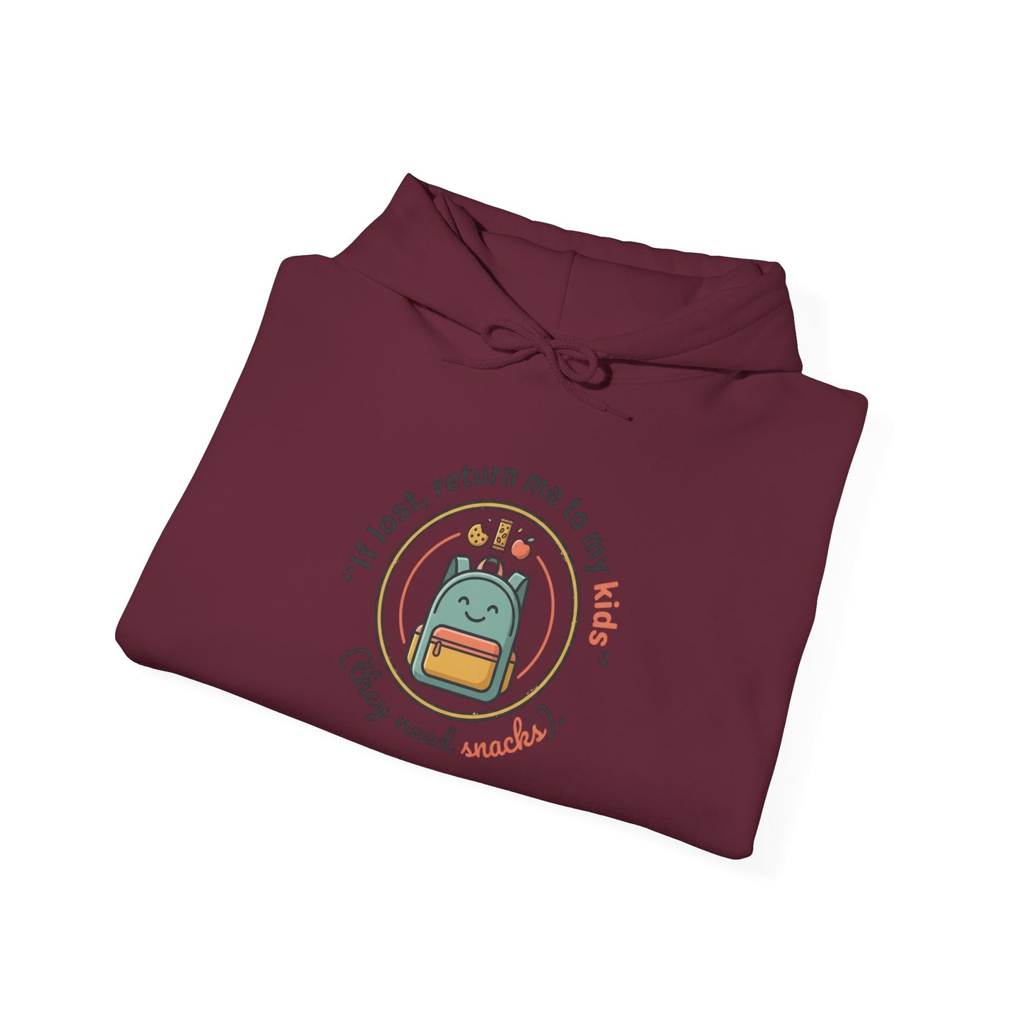 Hoodie — "If Lost, Return Me to My Kids (They need snacks)" Cute Kawaii Backpack Graphic