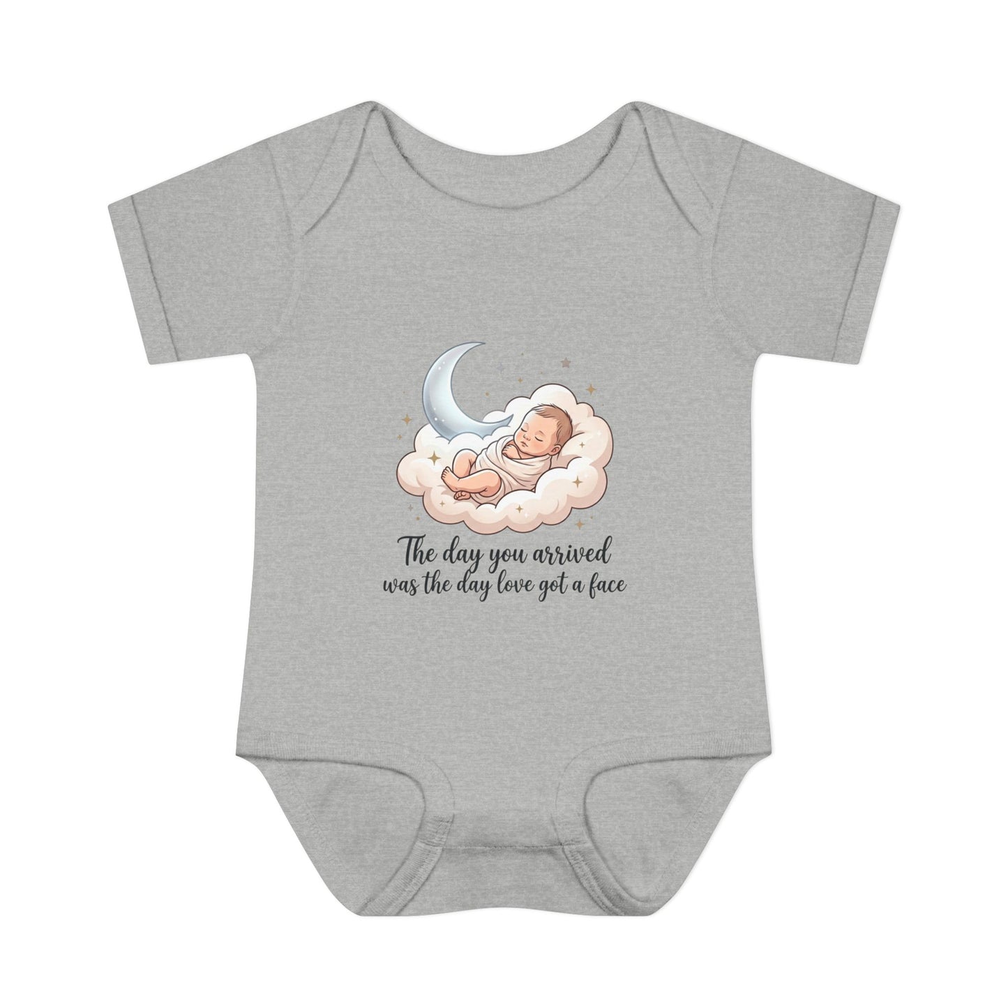 Infant Bodysuit — "The day you arrived was the day love got a face" Cute Sleeping Baby Moon Design
