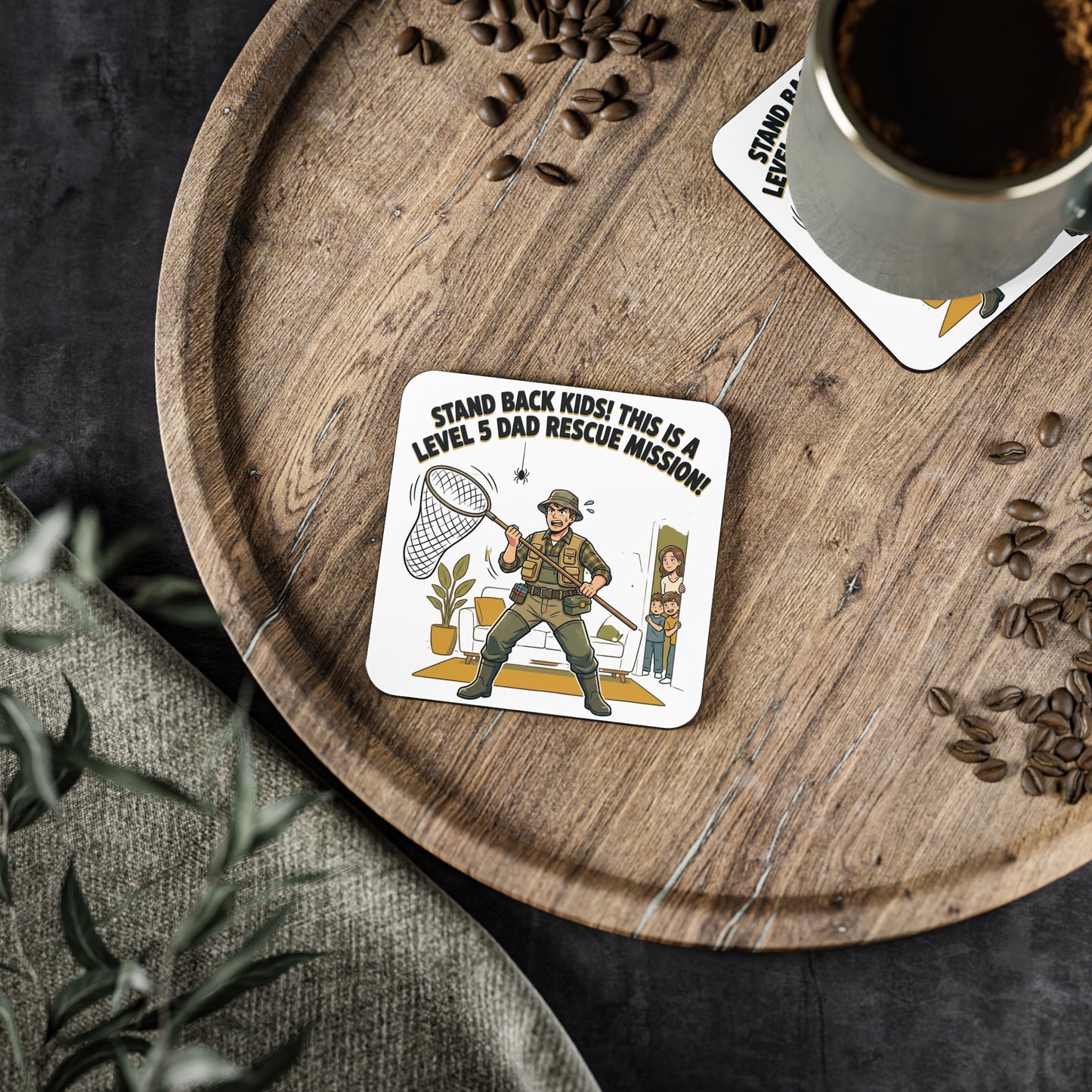 Coaster — "Stand Back Kids! This is a Level 5 Dad Rescue Mission" Funny Dad Cartoon Drink Coaster