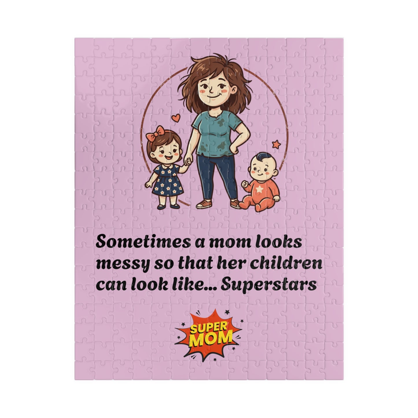 Super Mom and kids puzzle, Mom messy so kids look like superstars 110-1014pc