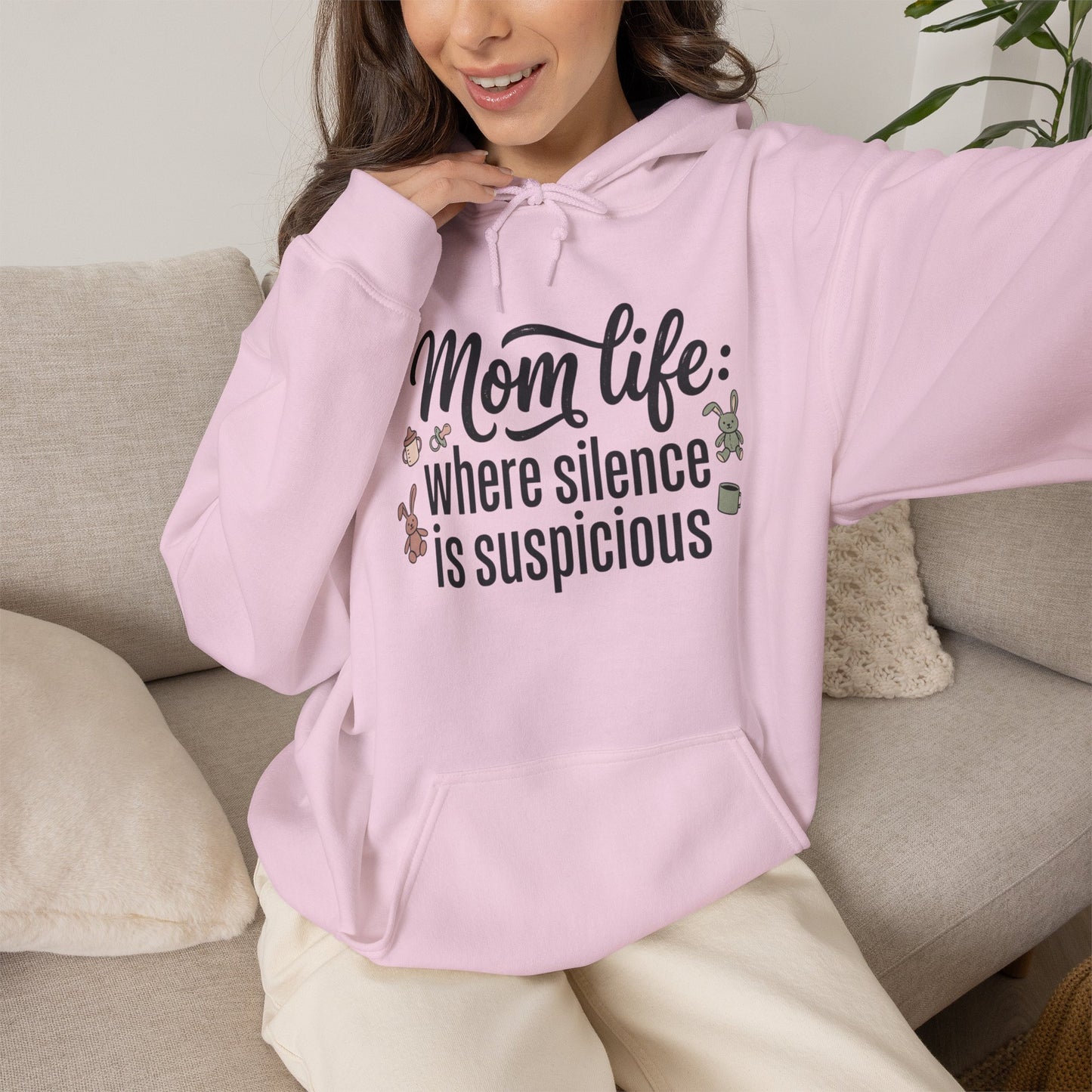 Mom Life Hoodie - "Mom Life: Where Silence Is Suspicious" Cozy Pullover for Moms, Funny Mother's Day Gift