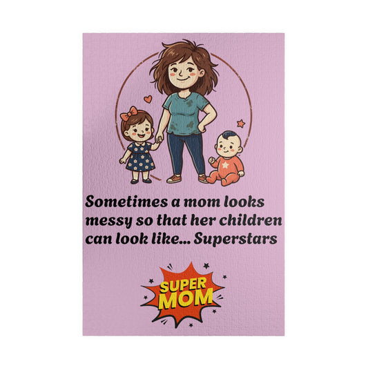 Super Mom and kids puzzle, Mom messy so kids look like superstars 110-1014pc