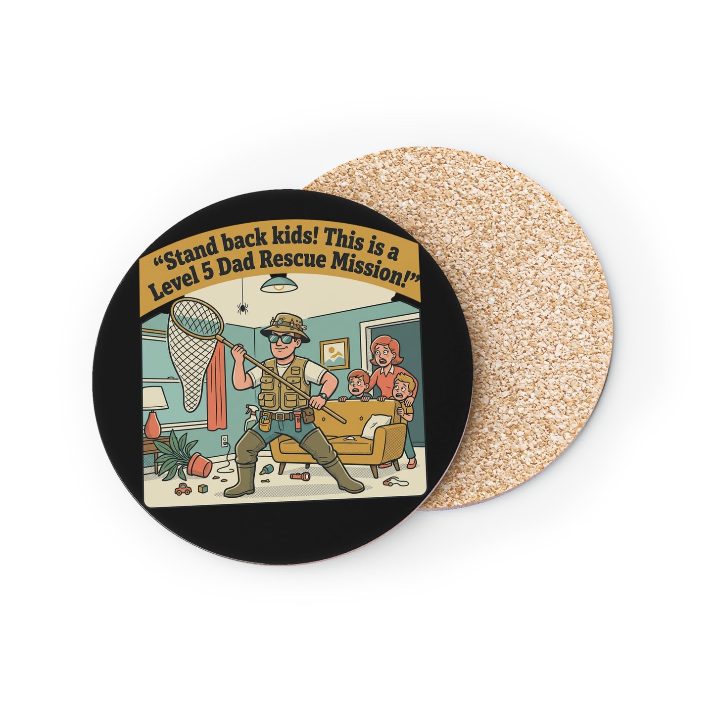 Coaster — "Stand Back Kids! This is a Level 5 Dad Rescue Mission" Funny Dad Cartoon Drink Coaster