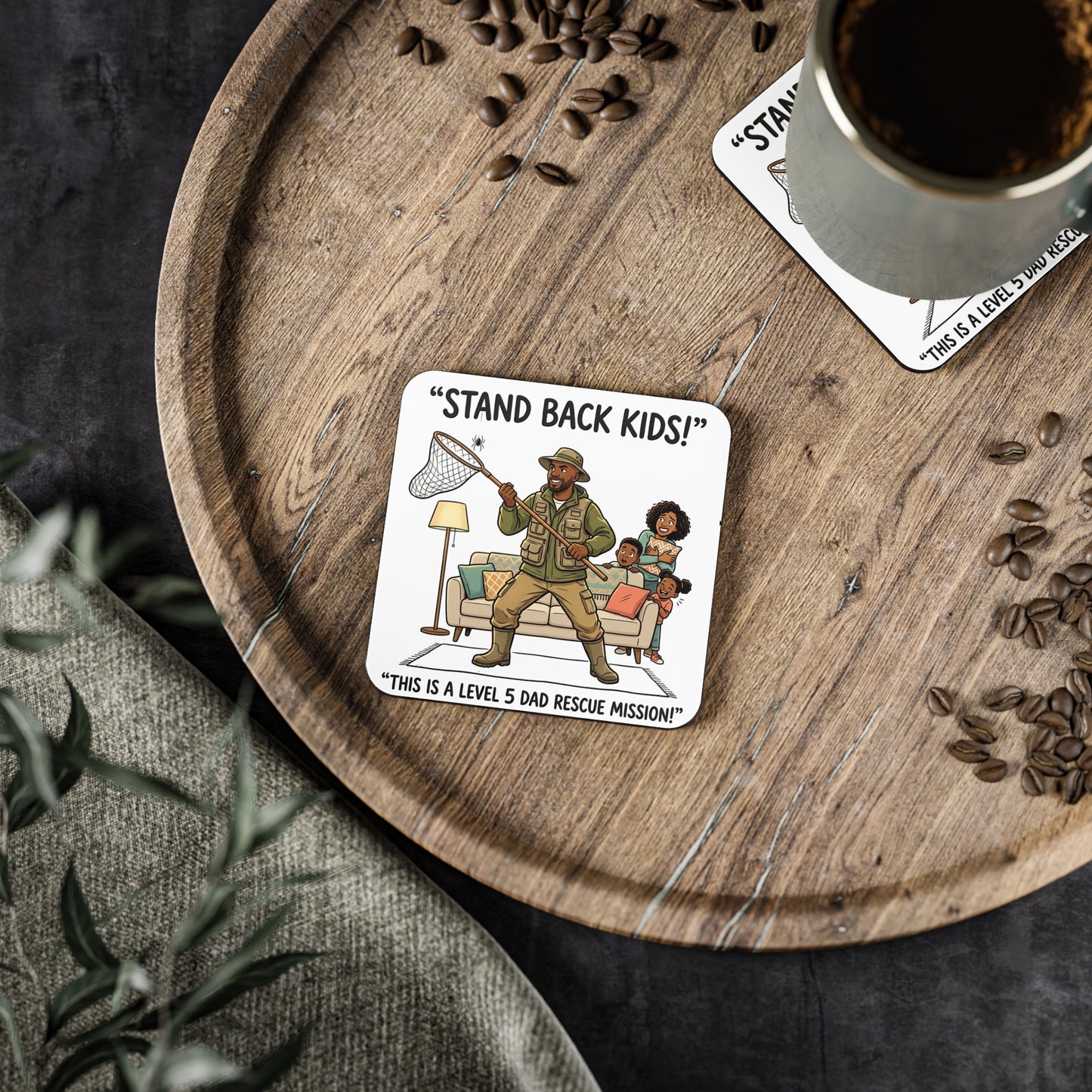 Coaster — "Stand Back Kids! This is a Level 5 Dad Rescue Mission" Funny Dad Cartoon Drink Coaster