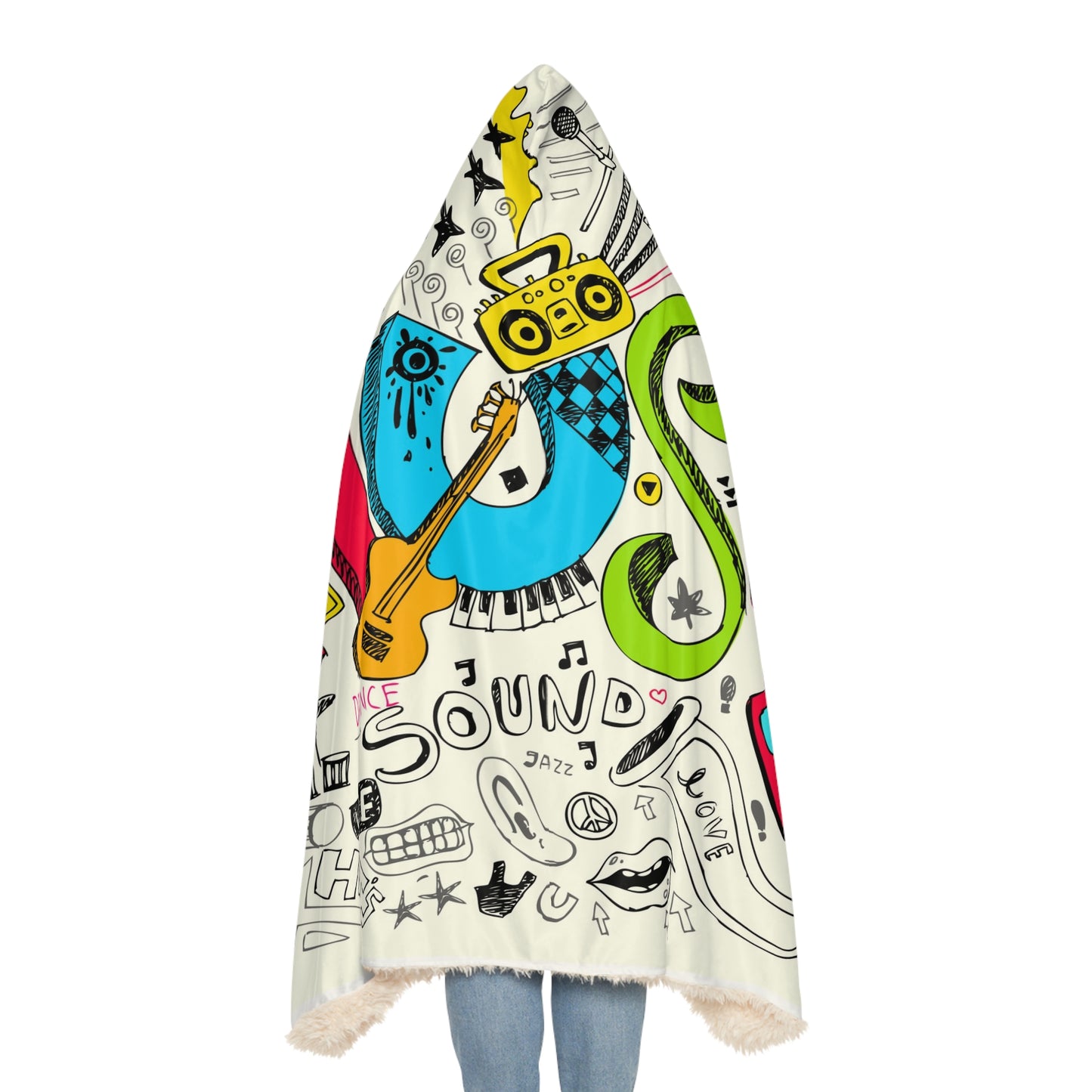 Music Doodle Hooded Blanket – Colorful Snuggle Throw for Music Lovers
