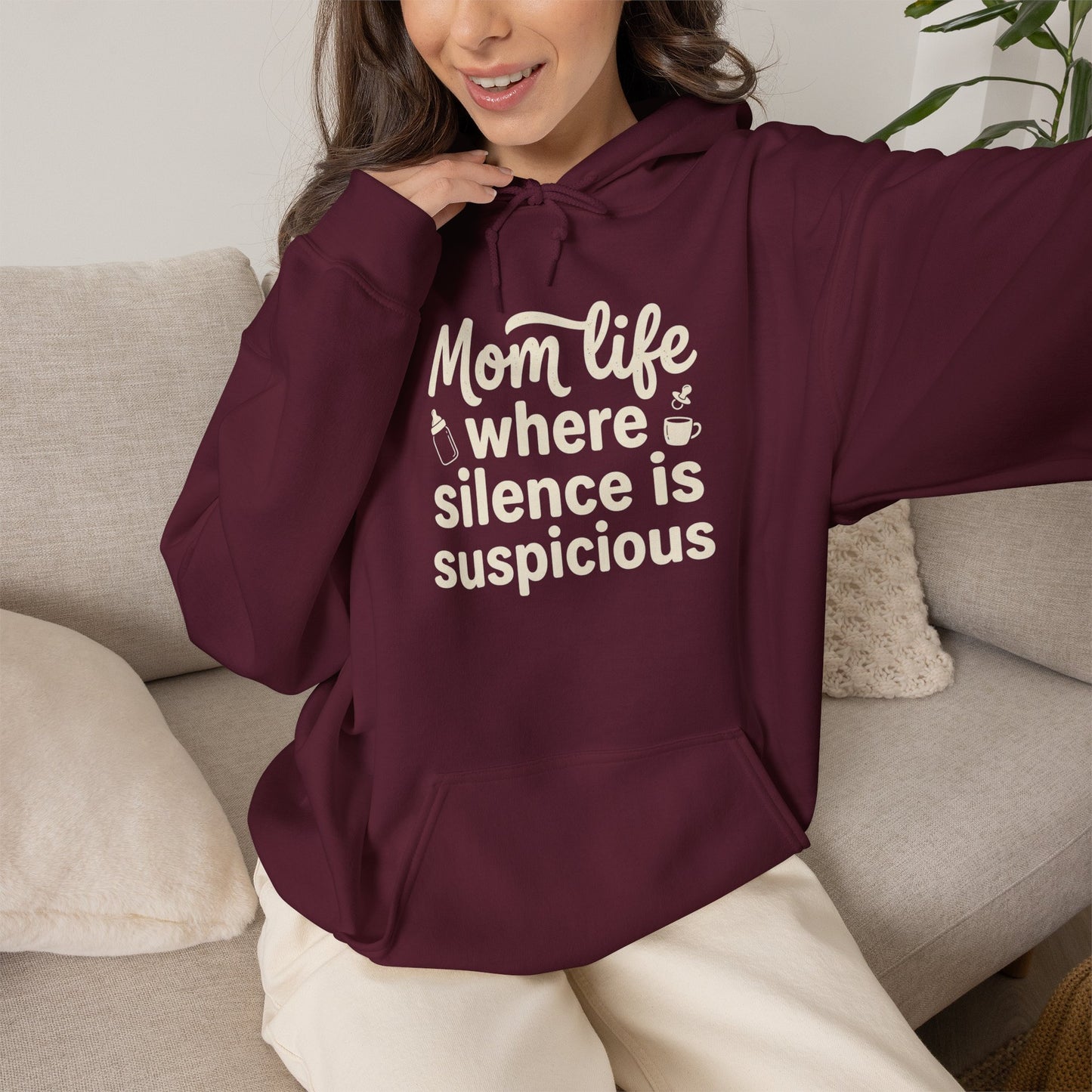 Mom Life Hoodie - "Mom Life: Where Silence Is Suspicious" Cozy Pullover for Moms, Funny Mother's Day Gift
