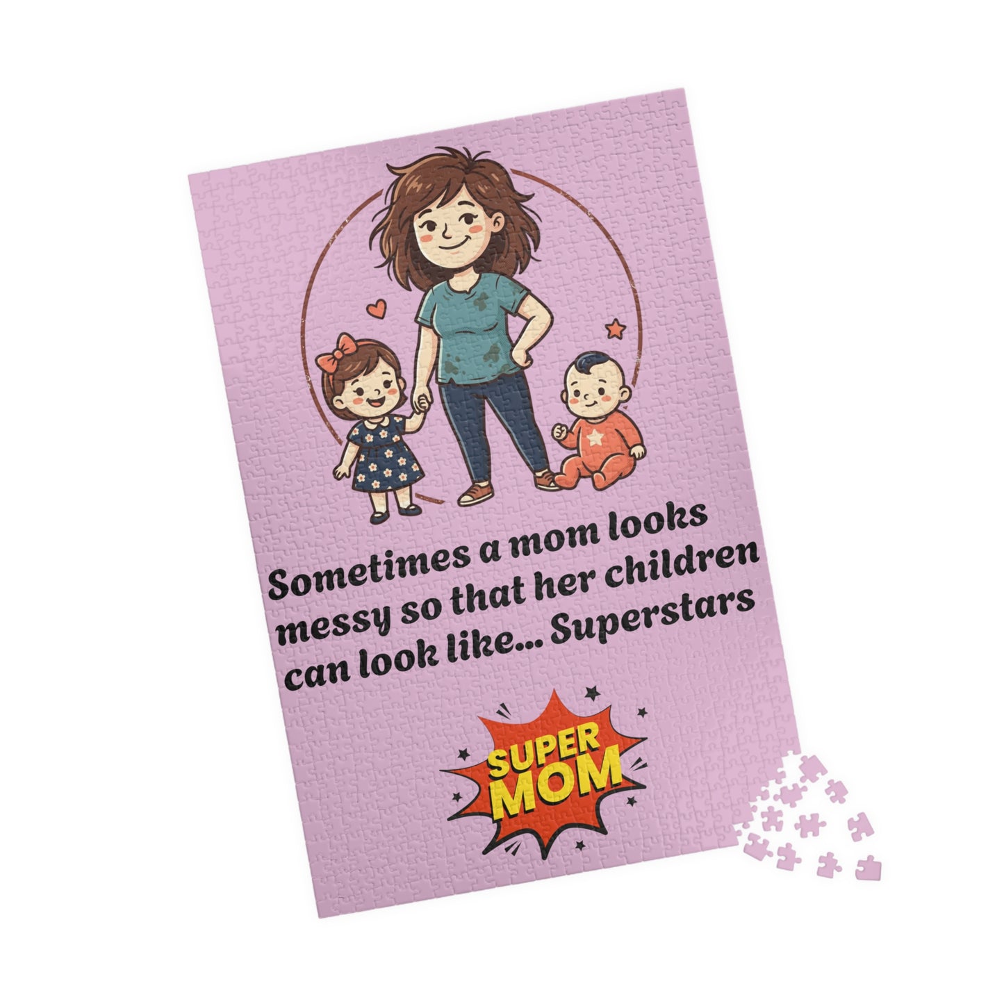 Super Mom and kids puzzle, Mom messy so kids look like superstars 110-1014pc