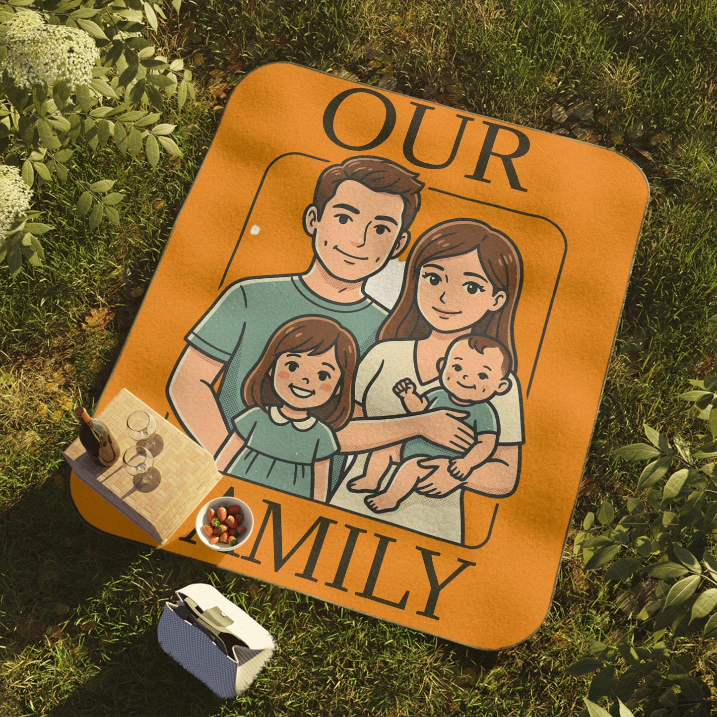 Our Family Picnic Blanket – Personalized Family Illustration Outdoor Blanket