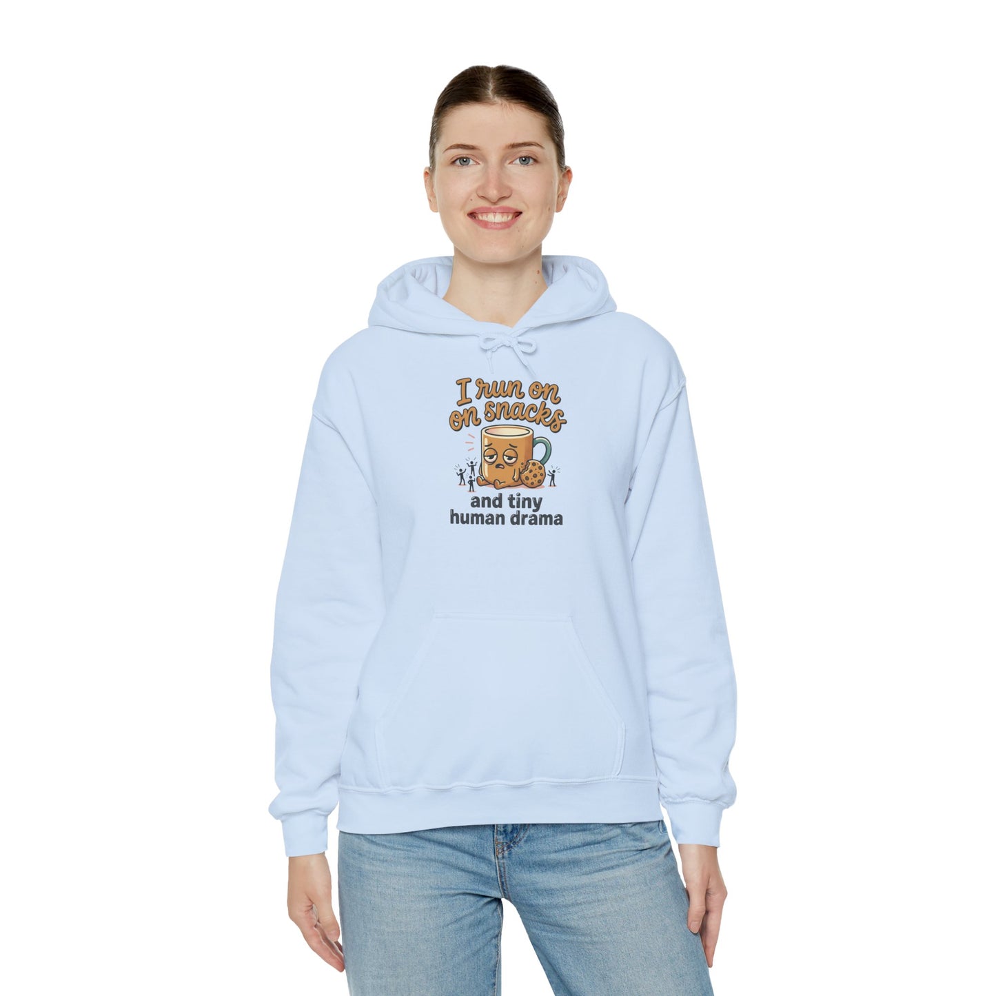Coffee Mug Hoodie - "I Run on Coffee and Tiny Human Drama" Funny Mom Sweatshirt