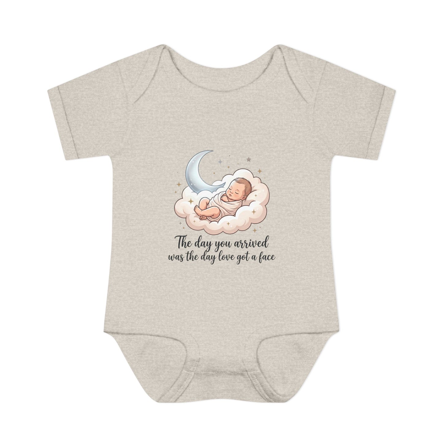 Infant Bodysuit — "The day you arrived was the day love got a face" Cute Sleeping Baby Moon Design