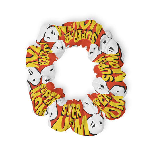 Comic Pop 'Super Mom' Scrunchie – Retro Red & Yellow Hair Accessory