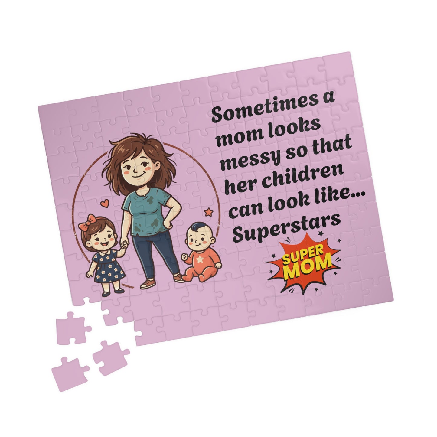 Super Mom and kids puzzle, Mom messy so kids look like superstars 110-1014pc