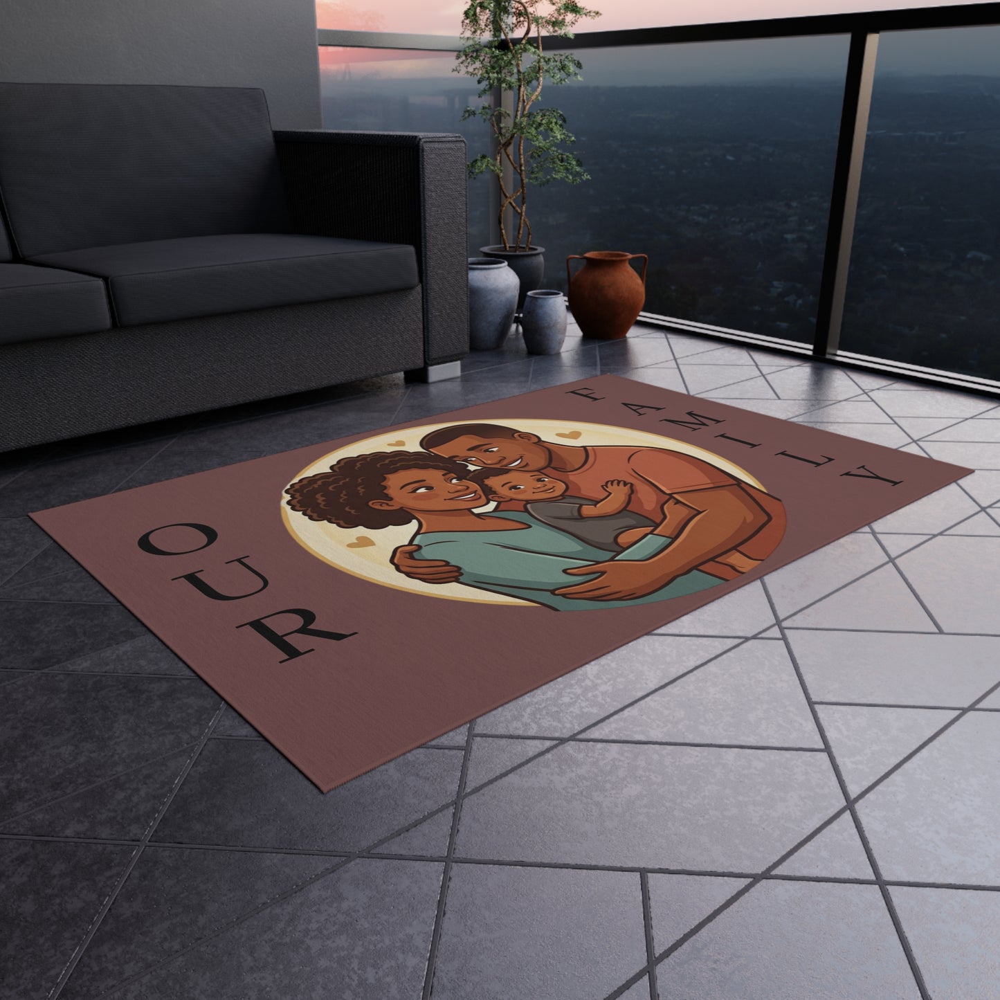 Personalized Family In/Outdoor Rug - 'Our Family' Illustrated Portrait Doormat