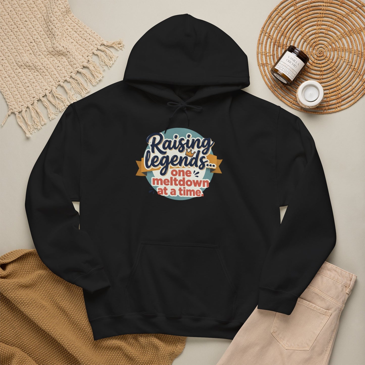 Hoodie — "Raising Legends... one meltdown at a time" Retro Parenthood Sweatshirt