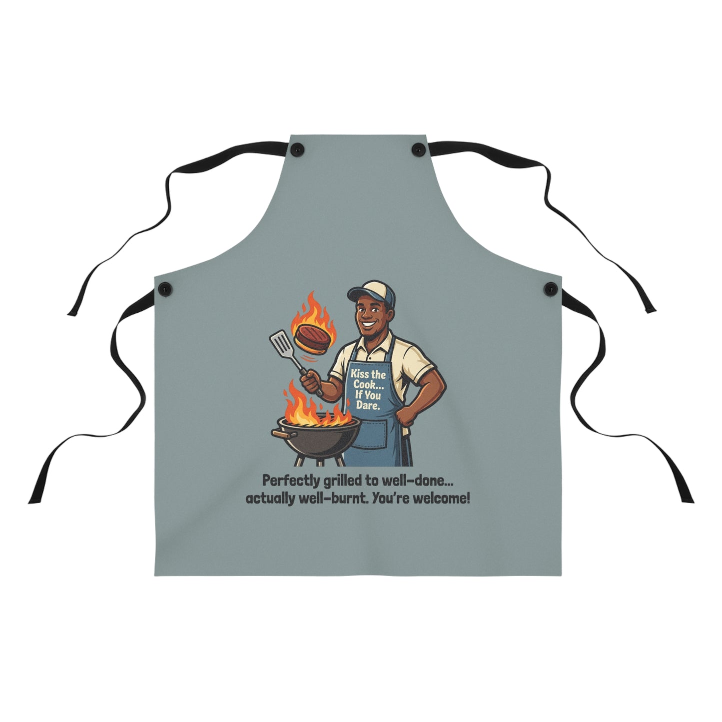 Apron — Funny Grilling Dad BBQ Apron: "Perfectly grilled to well-done... actually well-burnt. You're welcome!"