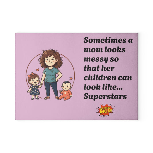 SuperMom Glass Cutting Board | Funny Mom Quote Kitchen Decor