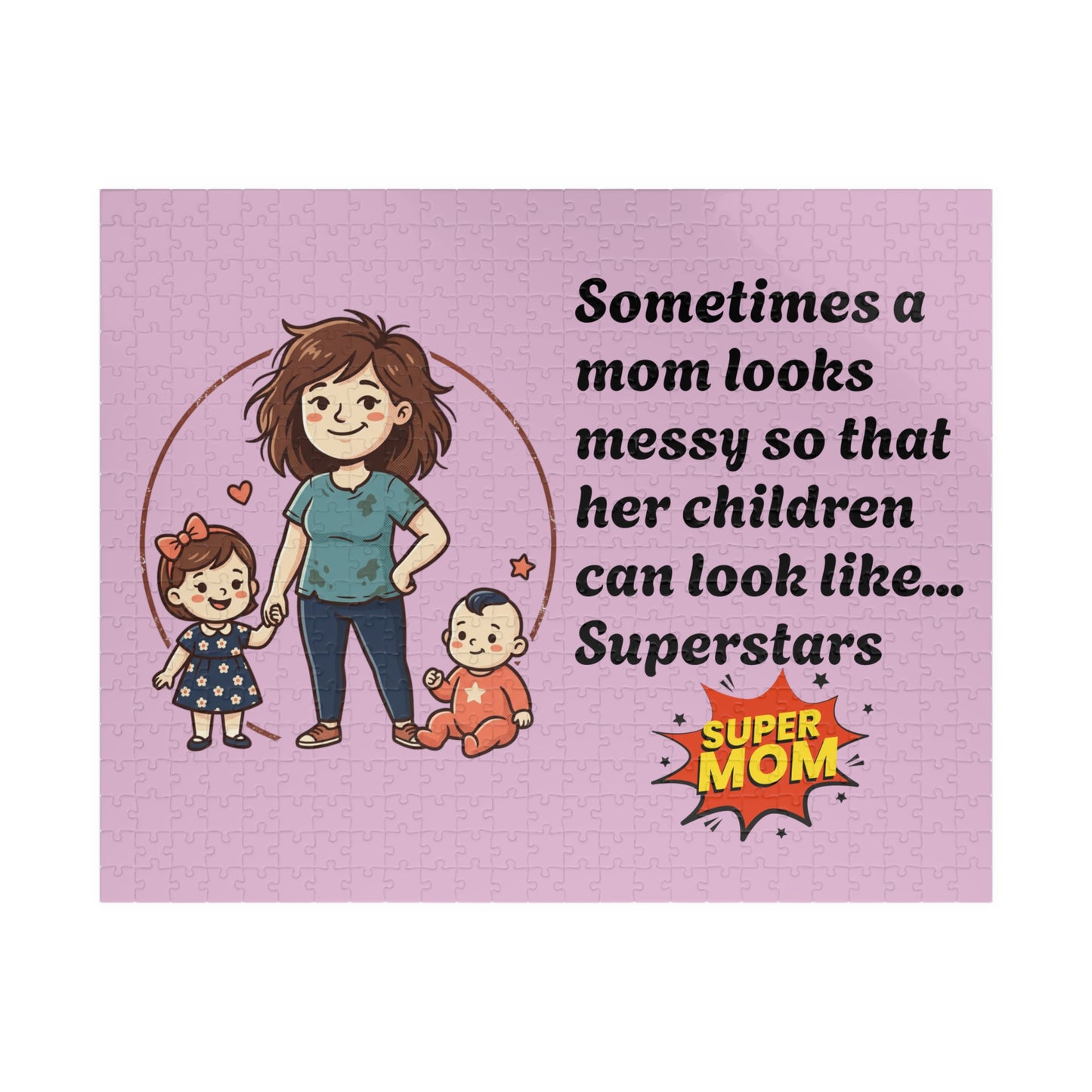 Super Mom and kids puzzle, Mom messy so kids look like superstars 110-1014pc