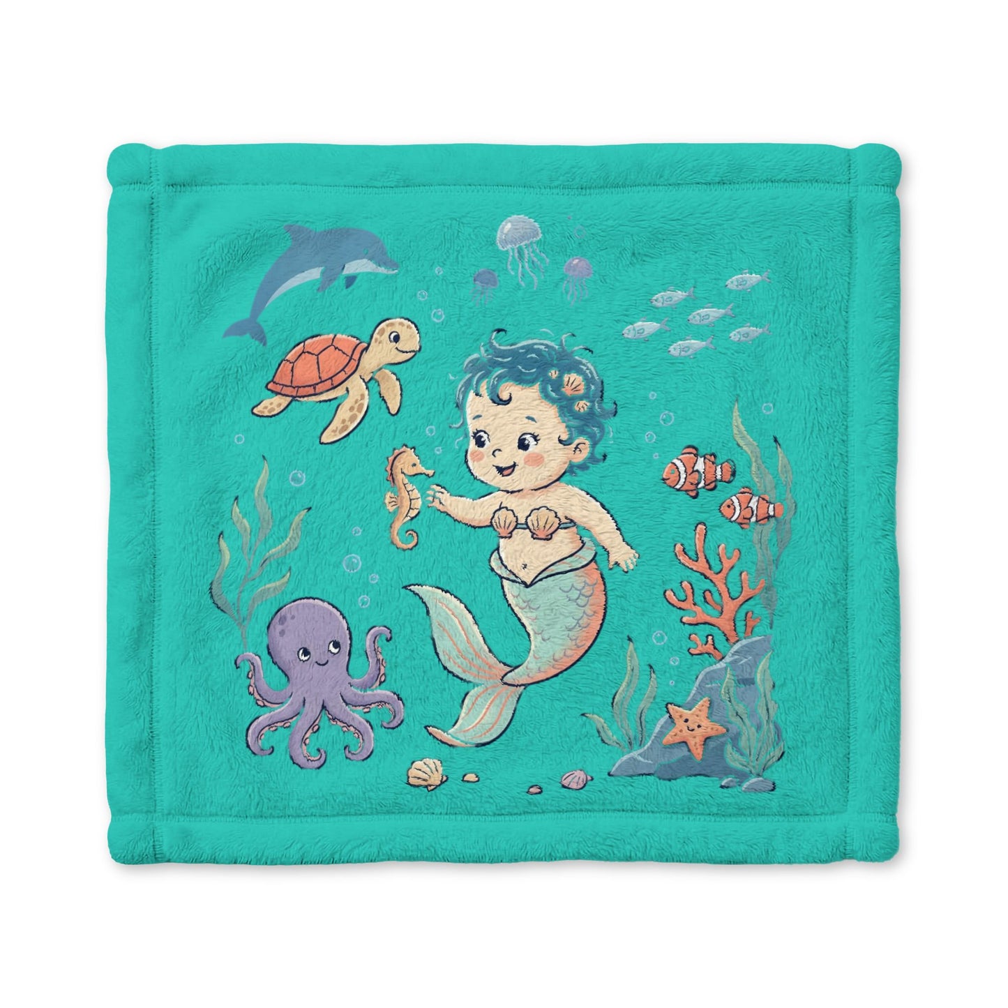 Mermaid Baby Lovey Blanket — Soft Minky Sea Animal Security Blanket for Newborns & Toddlers