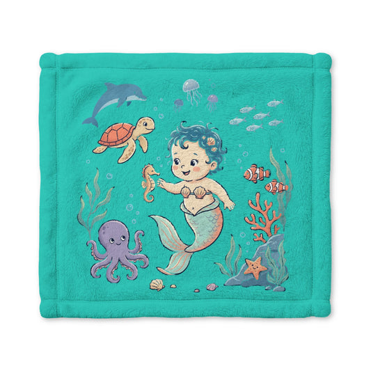 Mermaid Baby Lovey Blanket — Soft Minky Sea Animal Security Blanket for Newborns & Toddlers