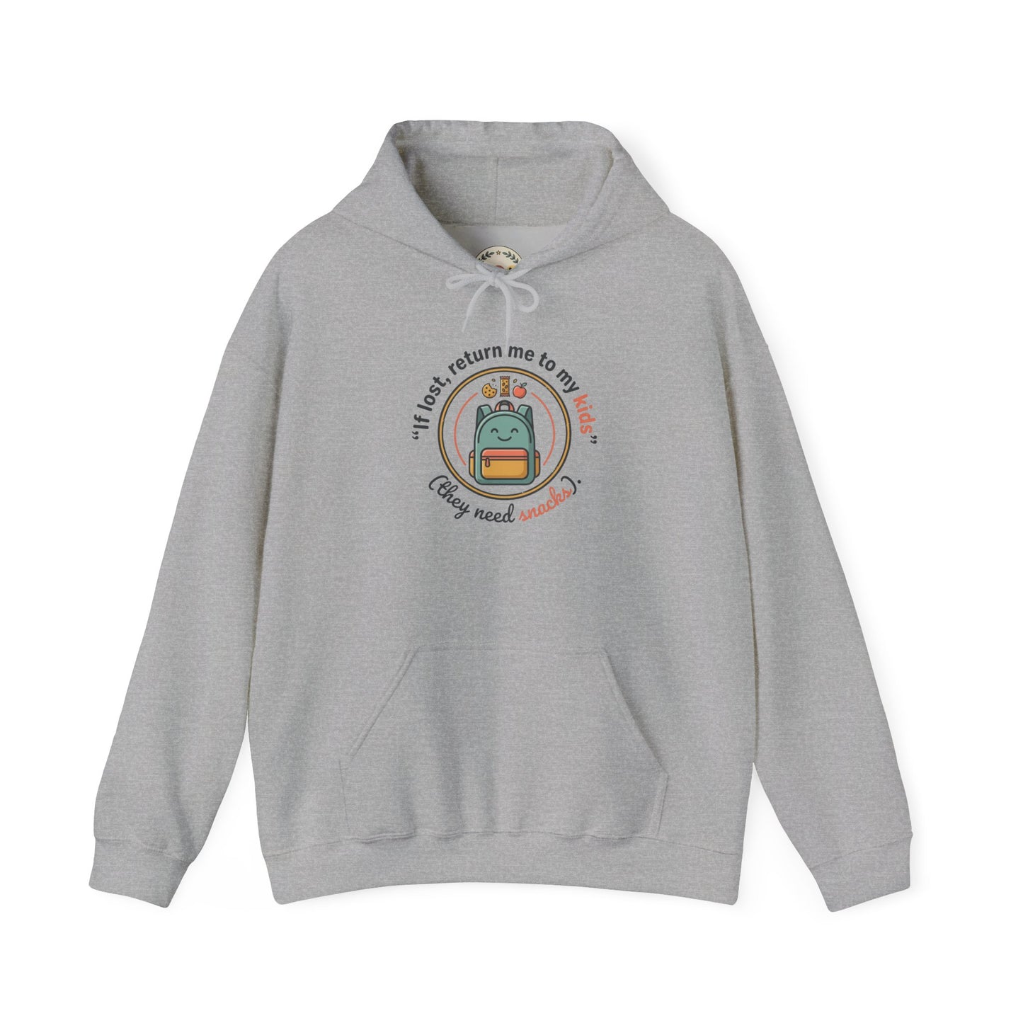 Hoodie — "If Lost, Return Me to My Kids (They need snacks)" Cute Kawaii Backpack Graphic
