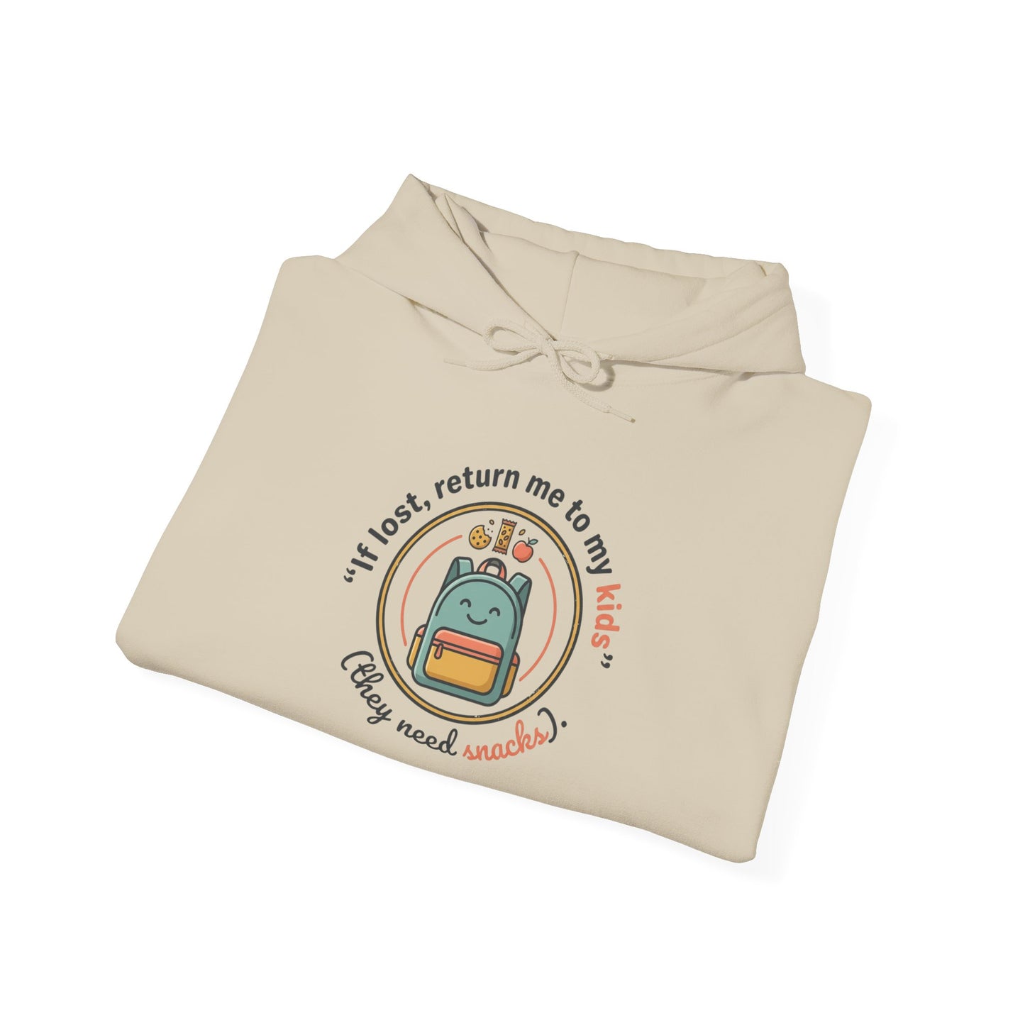 Hoodie — "If Lost, Return Me to My Kids (They need snacks)" Cute Kawaii Backpack Graphic