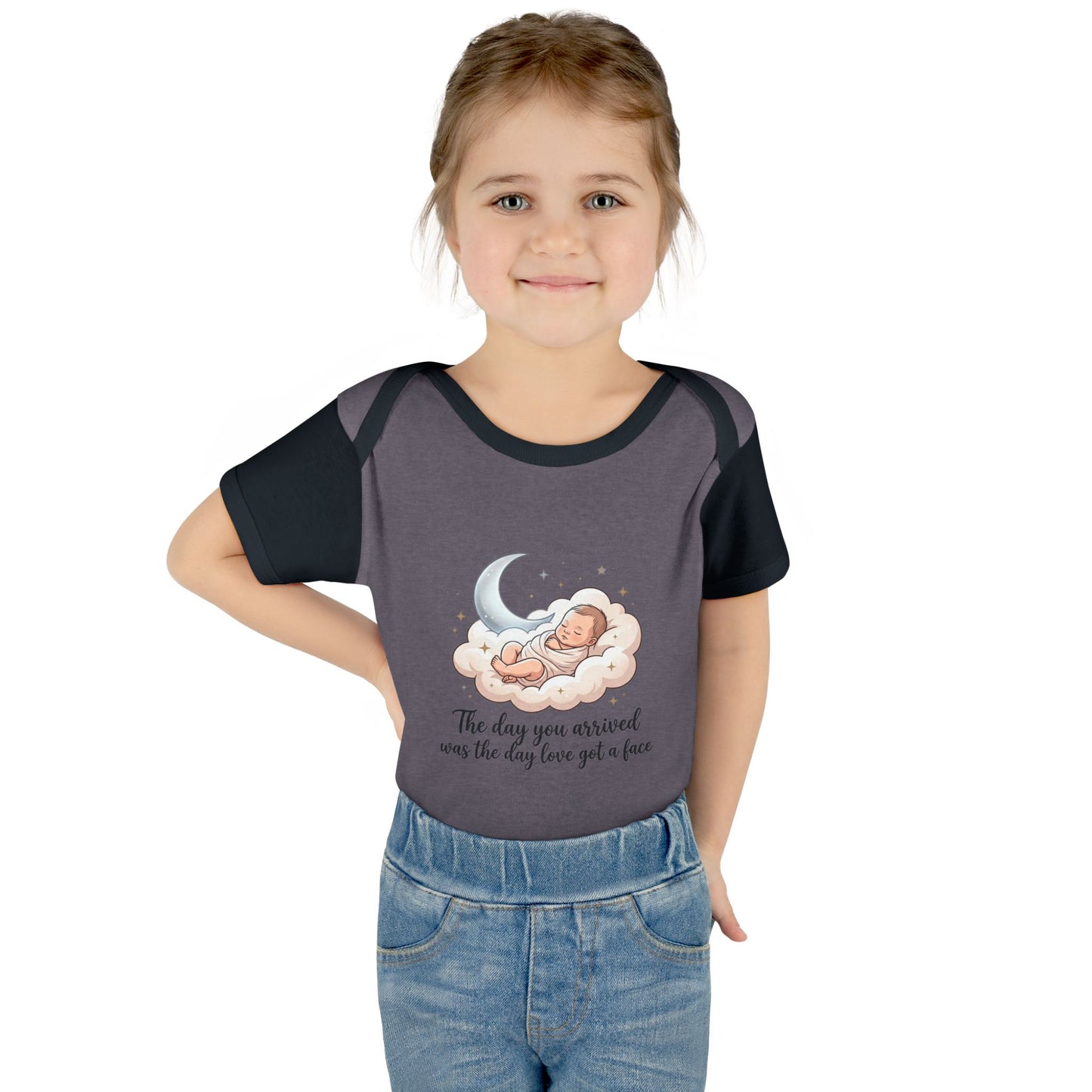 Infant Bodysuit — "The day you arrived was the day love got a face" Cute Sleeping Baby Moon Design