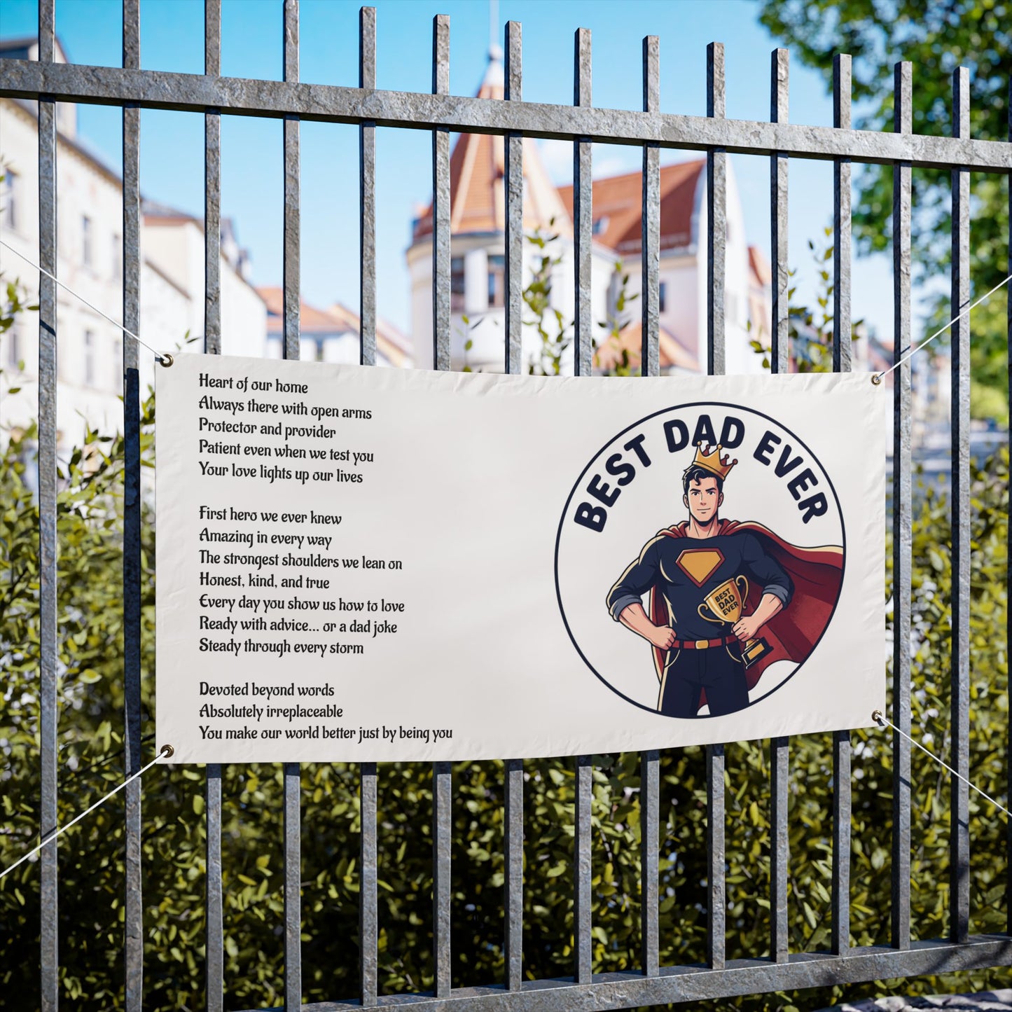 Best Dad Ever Vinyl Banner – Superhero Father Tribute with Poem