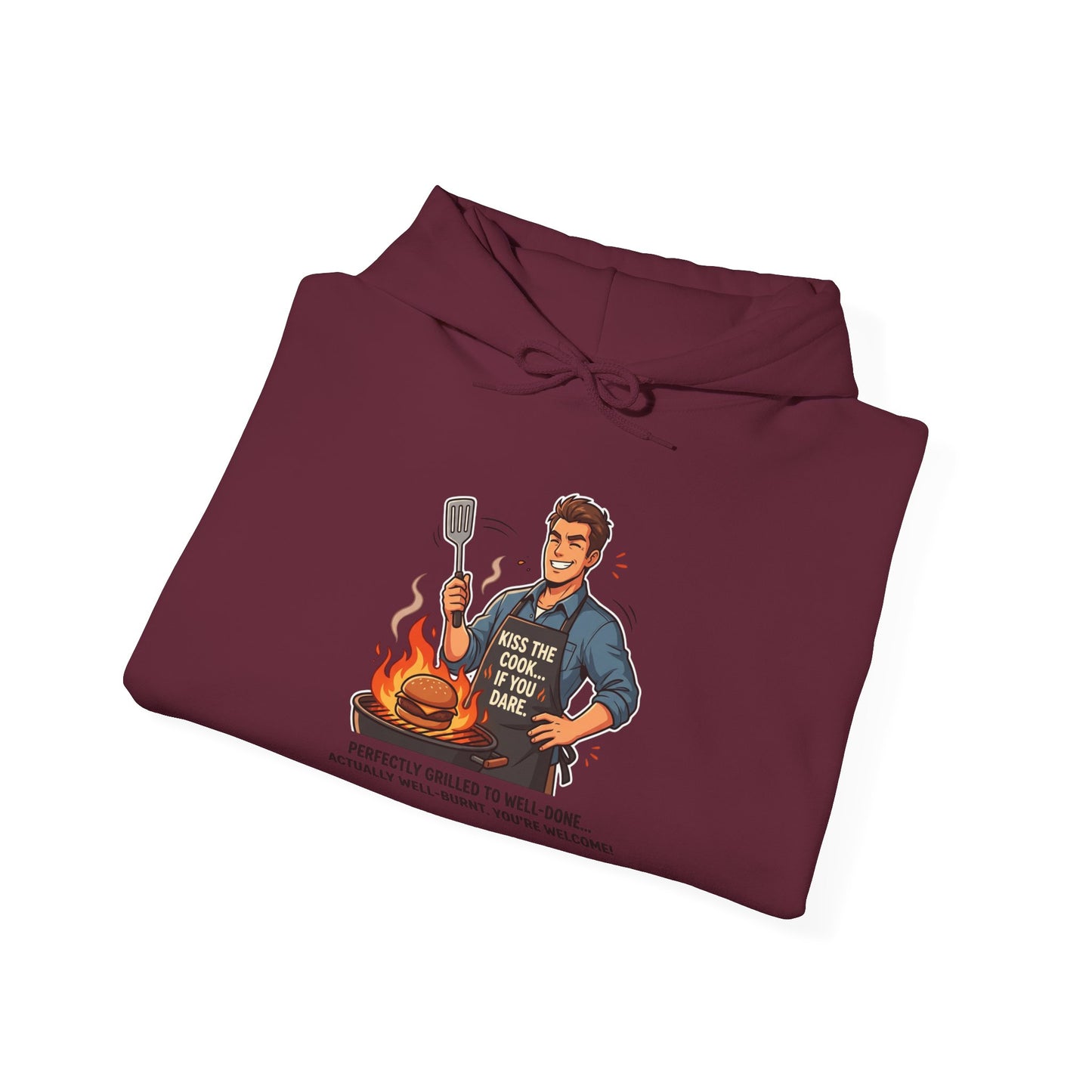 Hoodie – Vintage Grillmaster BBQ Sweatshirt ("Perfectly Grilled...Actually I Just Set It Ablaze")