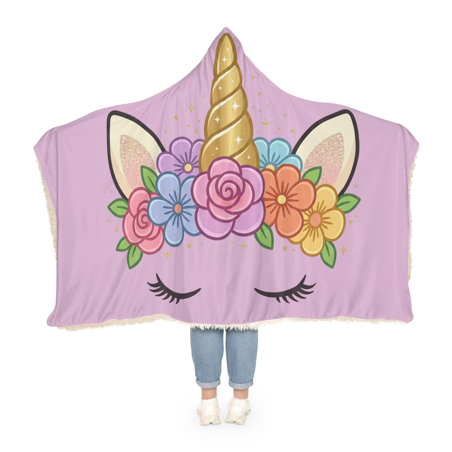 Unicorn Floral Hooded Snuggle Blanket — Pink Cozy Throw for Kids & Teens