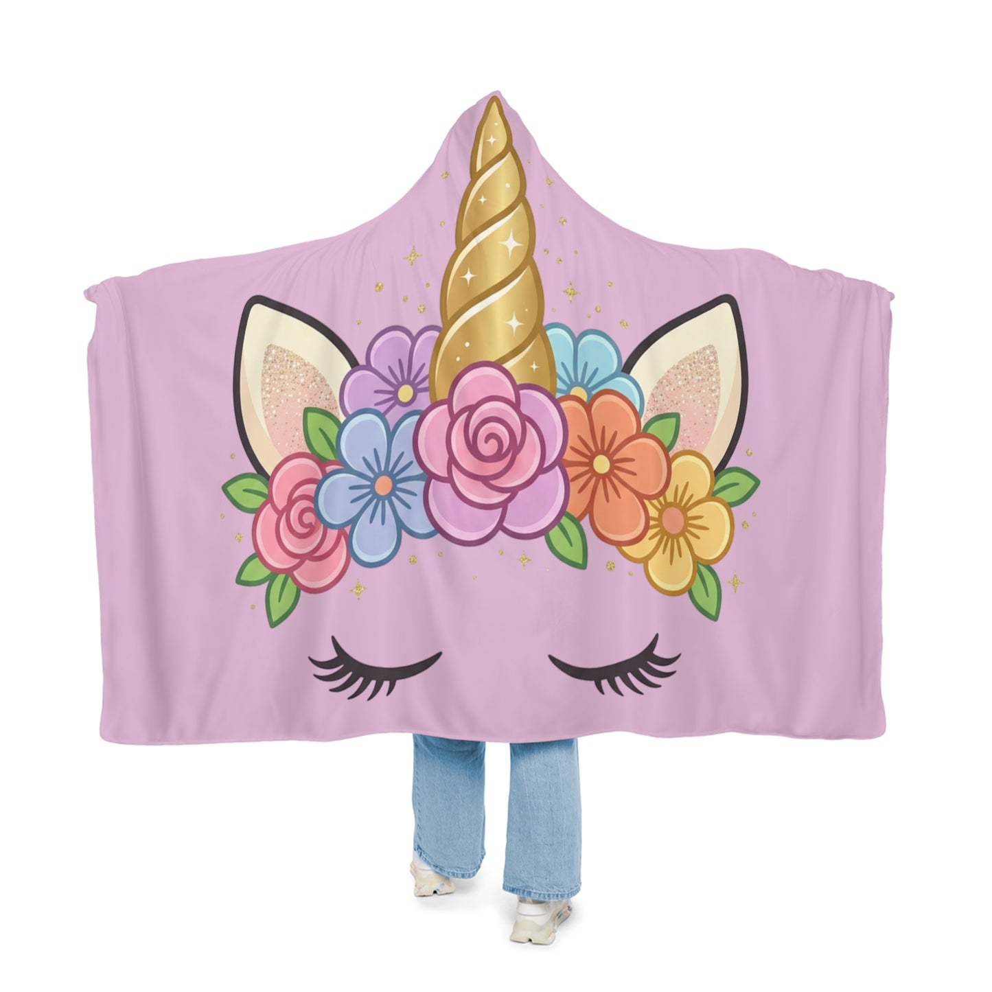 Unicorn Floral Hooded Snuggle Blanket — Pink Cozy Throw for Kids & Teens