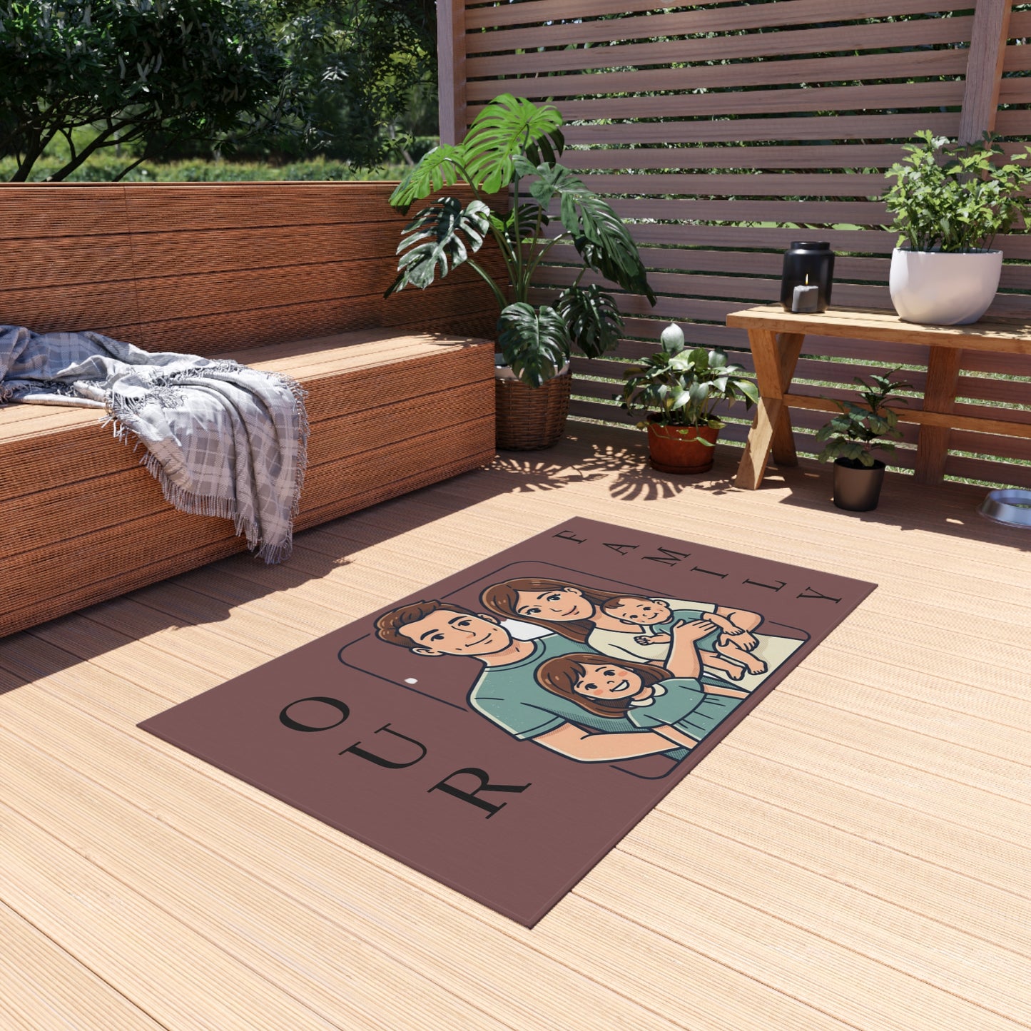 Personalized Family In/Outdoor Rug - 'Our Family' Illustrated Portrait Doormat