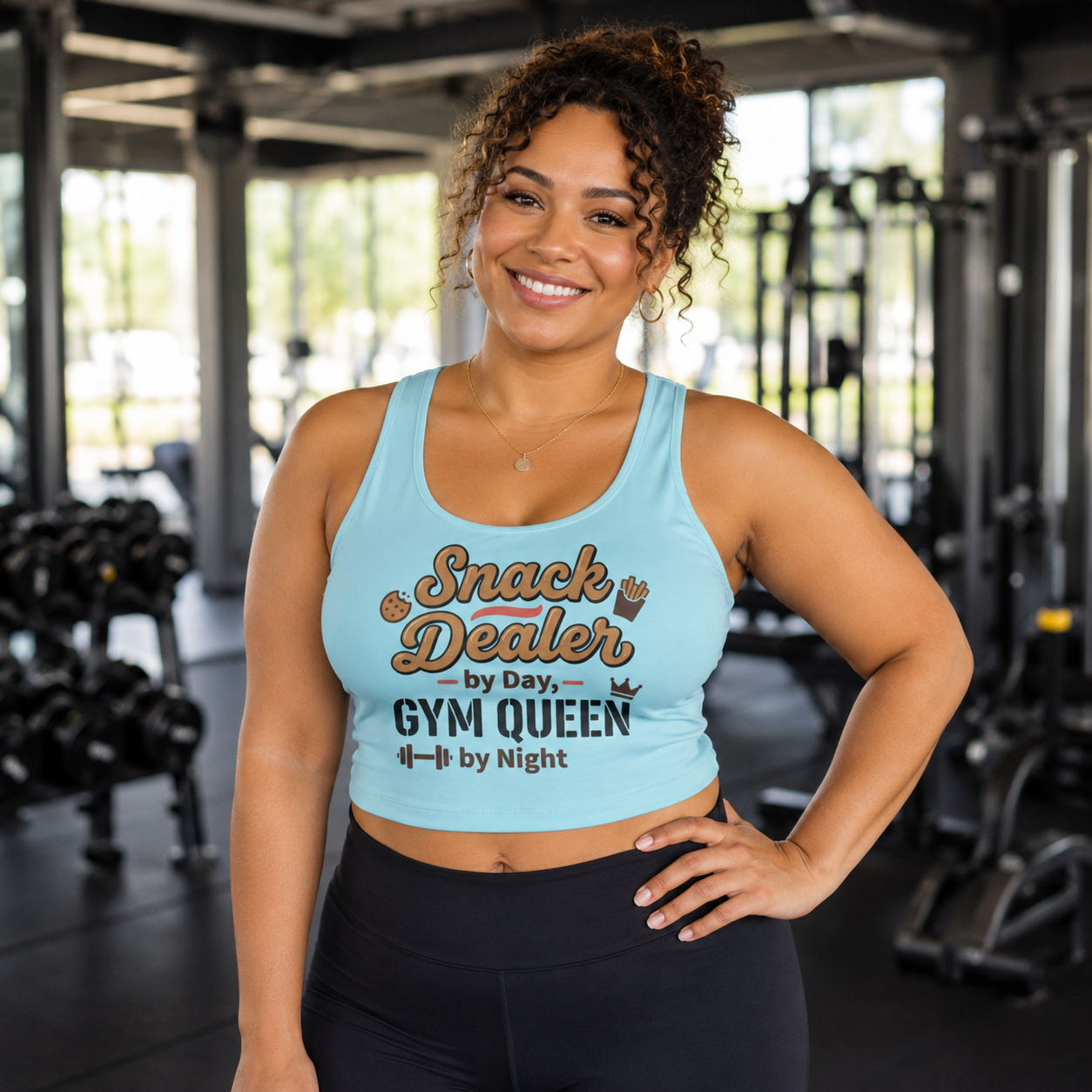 Snack Dealer by Day Gym Queen by Night Sports Bra — Funny Fitness Crop Top