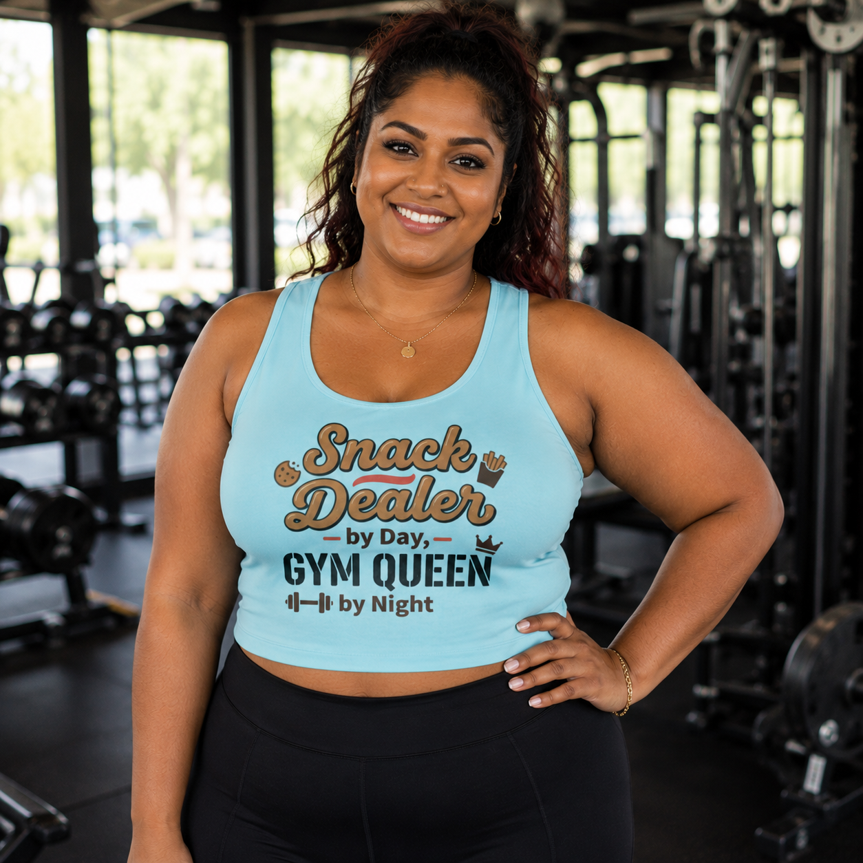 Snack Dealer by Day Gym Queen by Night Sports Bra — Funny Fitness Crop Top