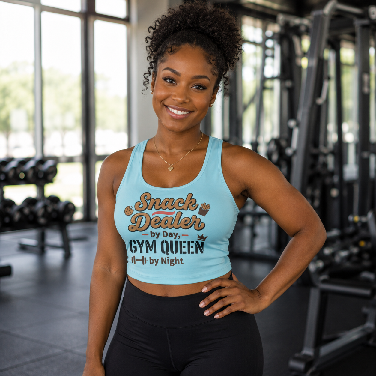 Snack Dealer by Day Gym Queen by Night Sports Bra — Funny Fitness Crop Top