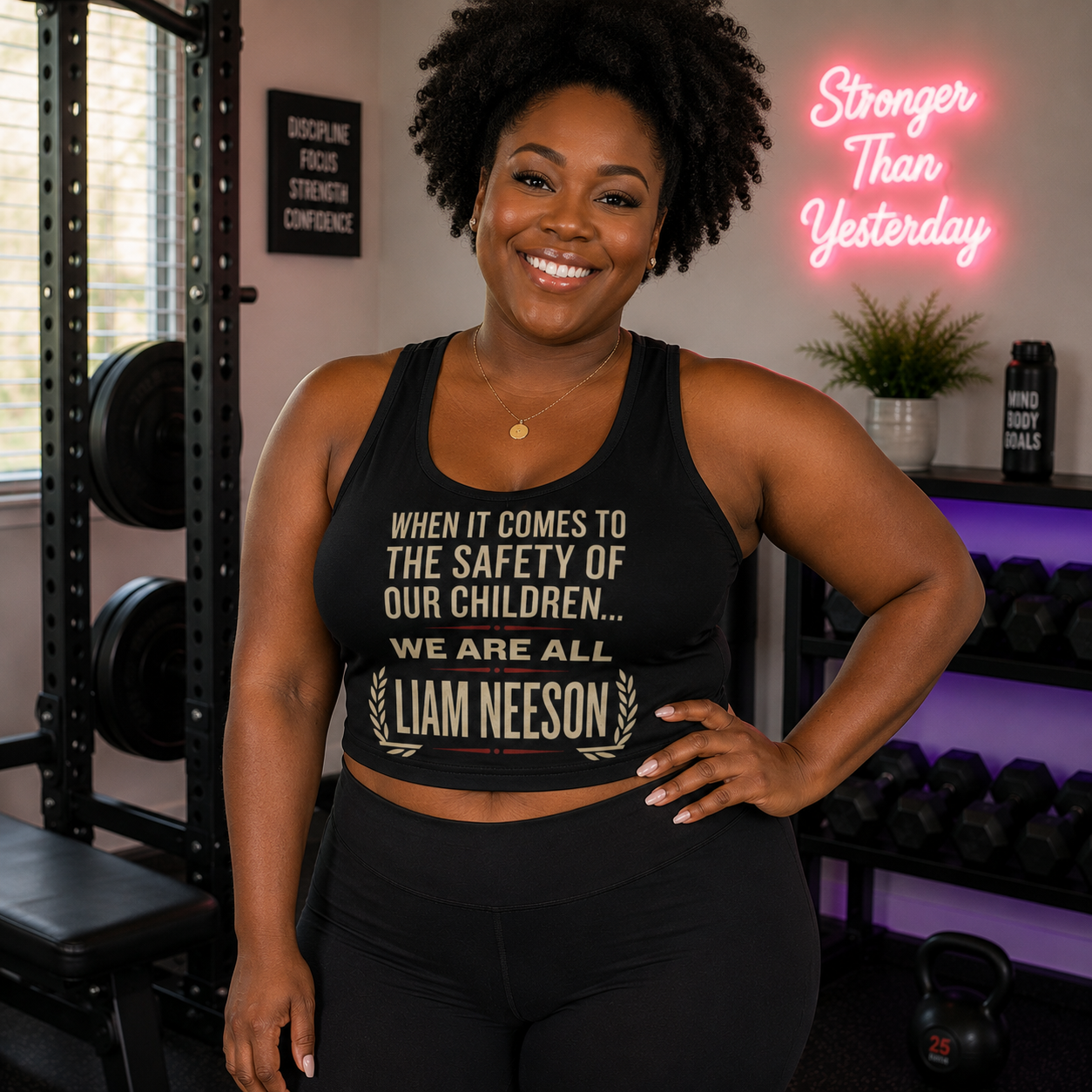 Sports Bra — "When It Comes to the Safety of Our Children... We Are All Liam Neeson" Motivational Fitness Top