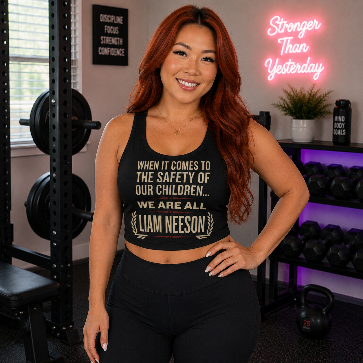 Sports Bra — "When It Comes to the Safety of Our Children... We Are All Liam Neeson" Motivational Fitness Top