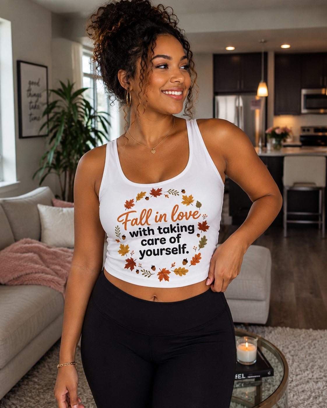Fall in Love Self-Care Sports Bra — Autumn Leaf Wellness Crop Top