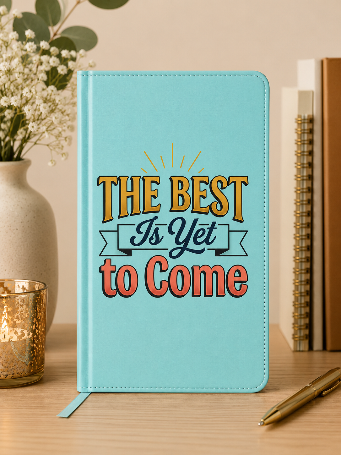 Journal — 'The Best Is Yet to Come' Vegan Leather Engraved Inspirational Notebook