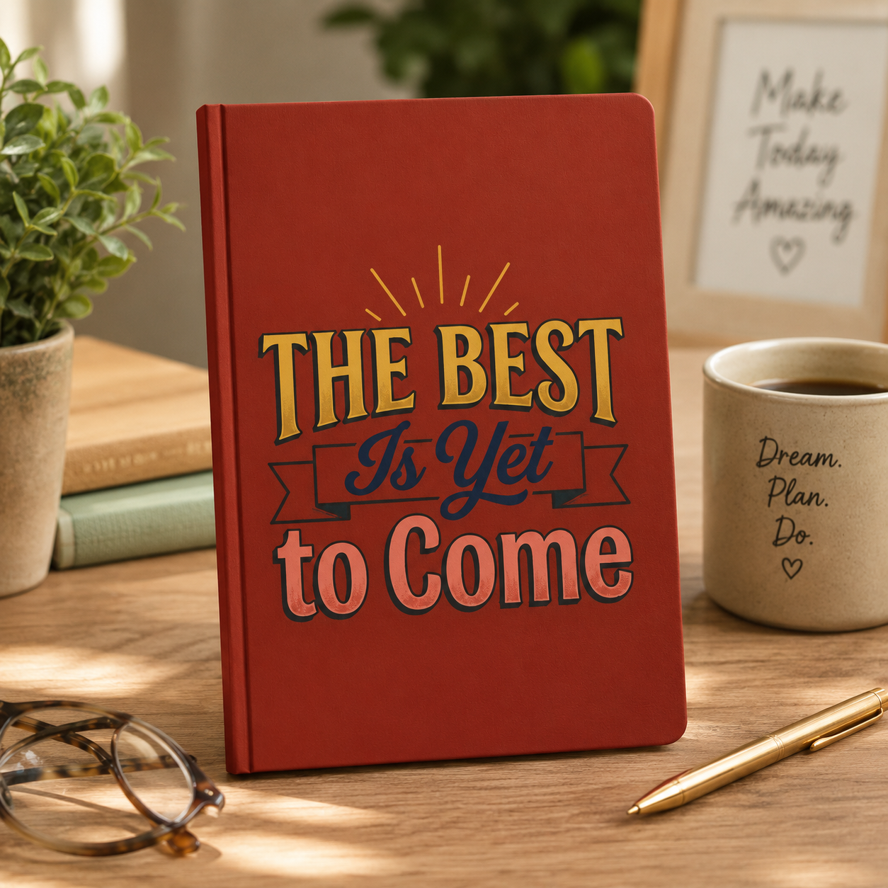 Journal — 'The Best Is Yet to Come' Vegan Leather Engraved Inspirational Notebook