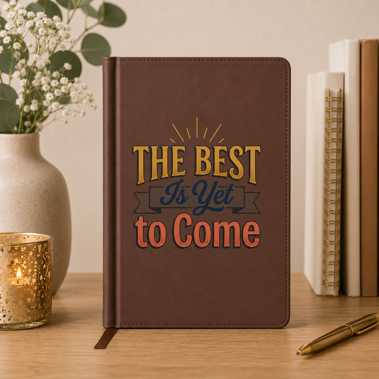 Journal — 'The Best Is Yet to Come' Vegan Leather Engraved Inspirational Notebook